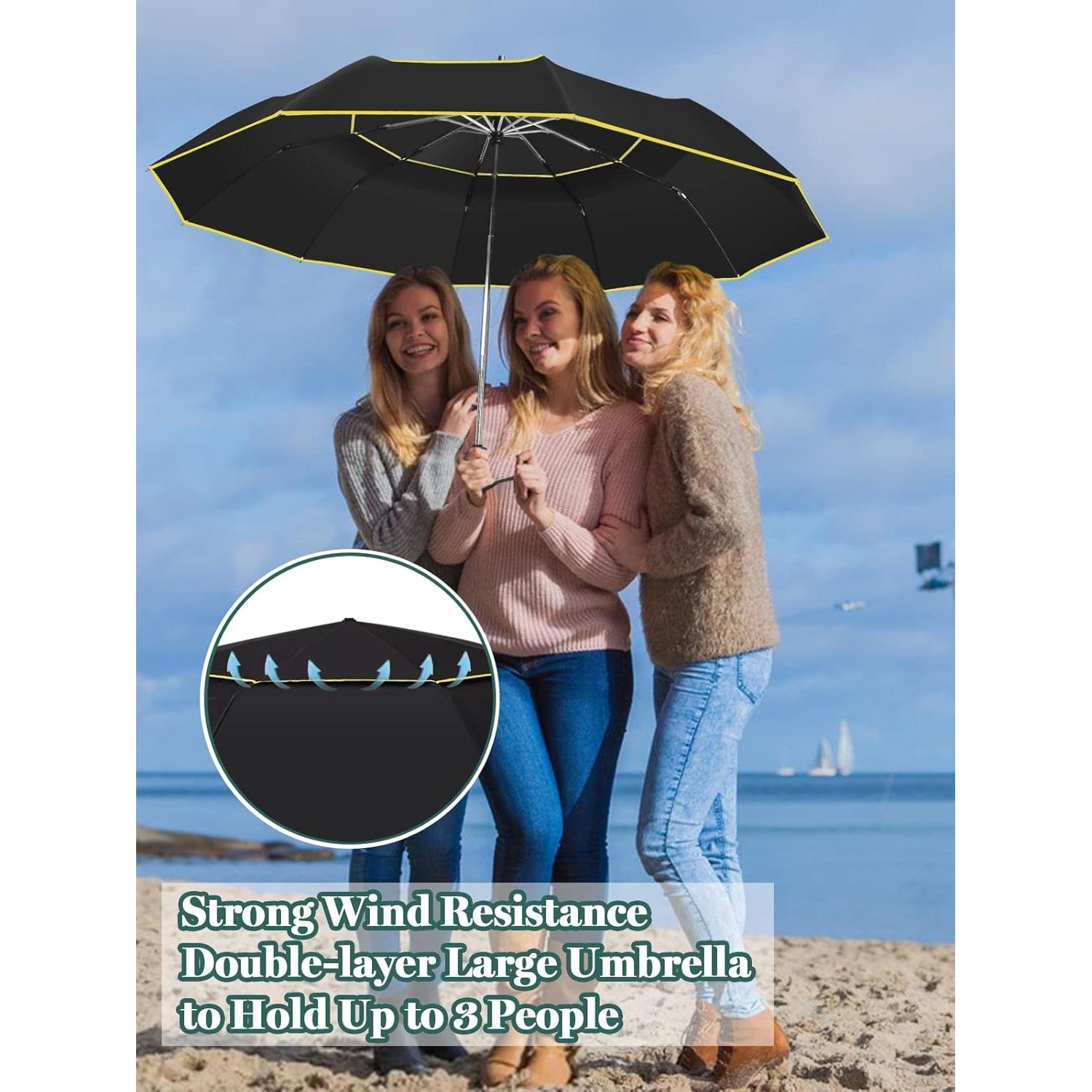 Paraguas de Golf Kalolary 130 cm Automático Plegable Negro