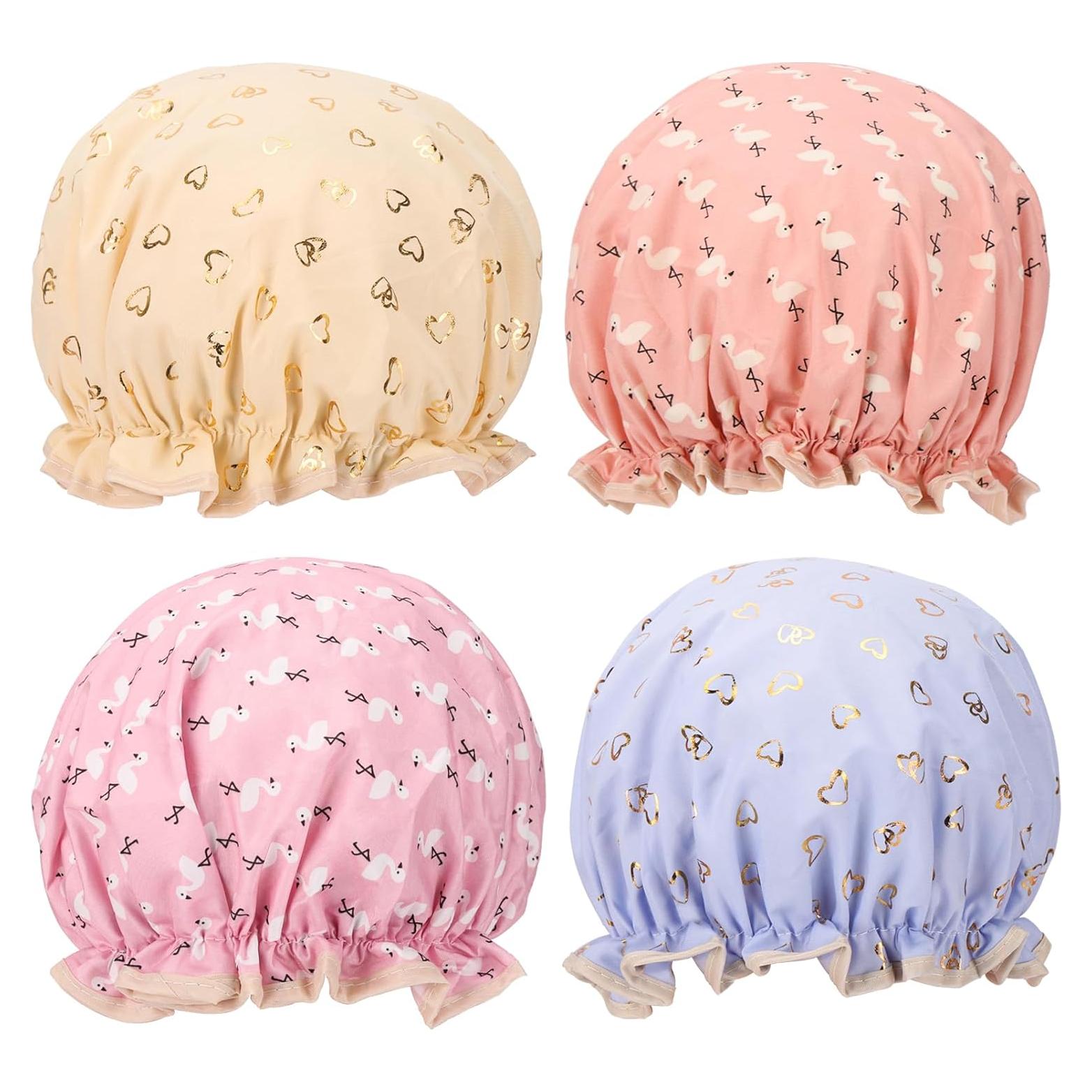 Gorras de Ducha Reutilizables Tbestmax - 4 Pcs Patrón Pájaro