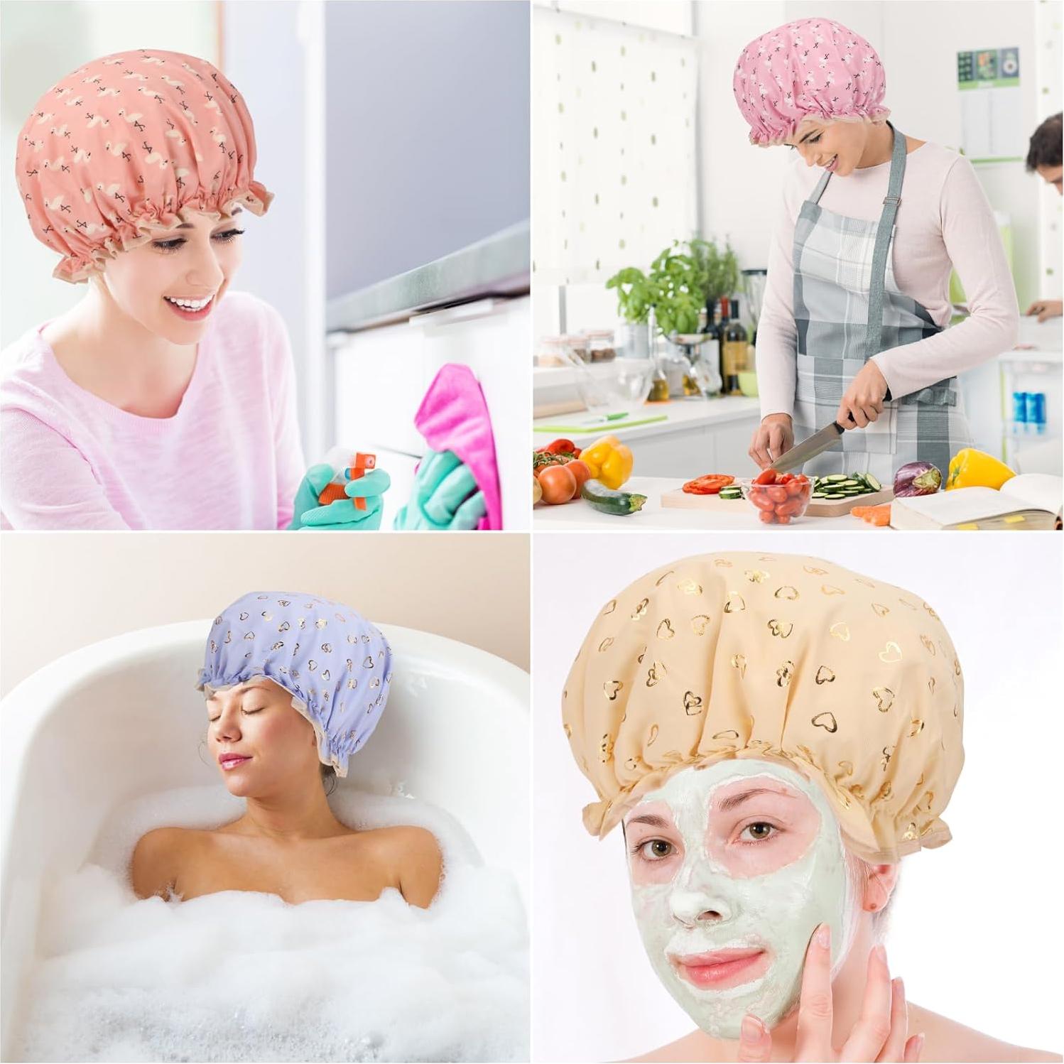 Gorras de Ducha Reutilizables Tbestmax - 4 Pcs Patrón Pájaro