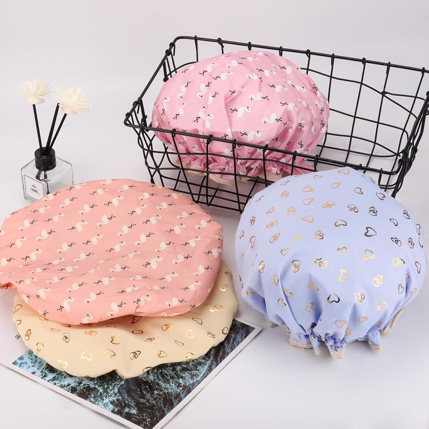 Gorras de Ducha Reutilizables Tbestmax - 4 Pcs Patrón Pájaro