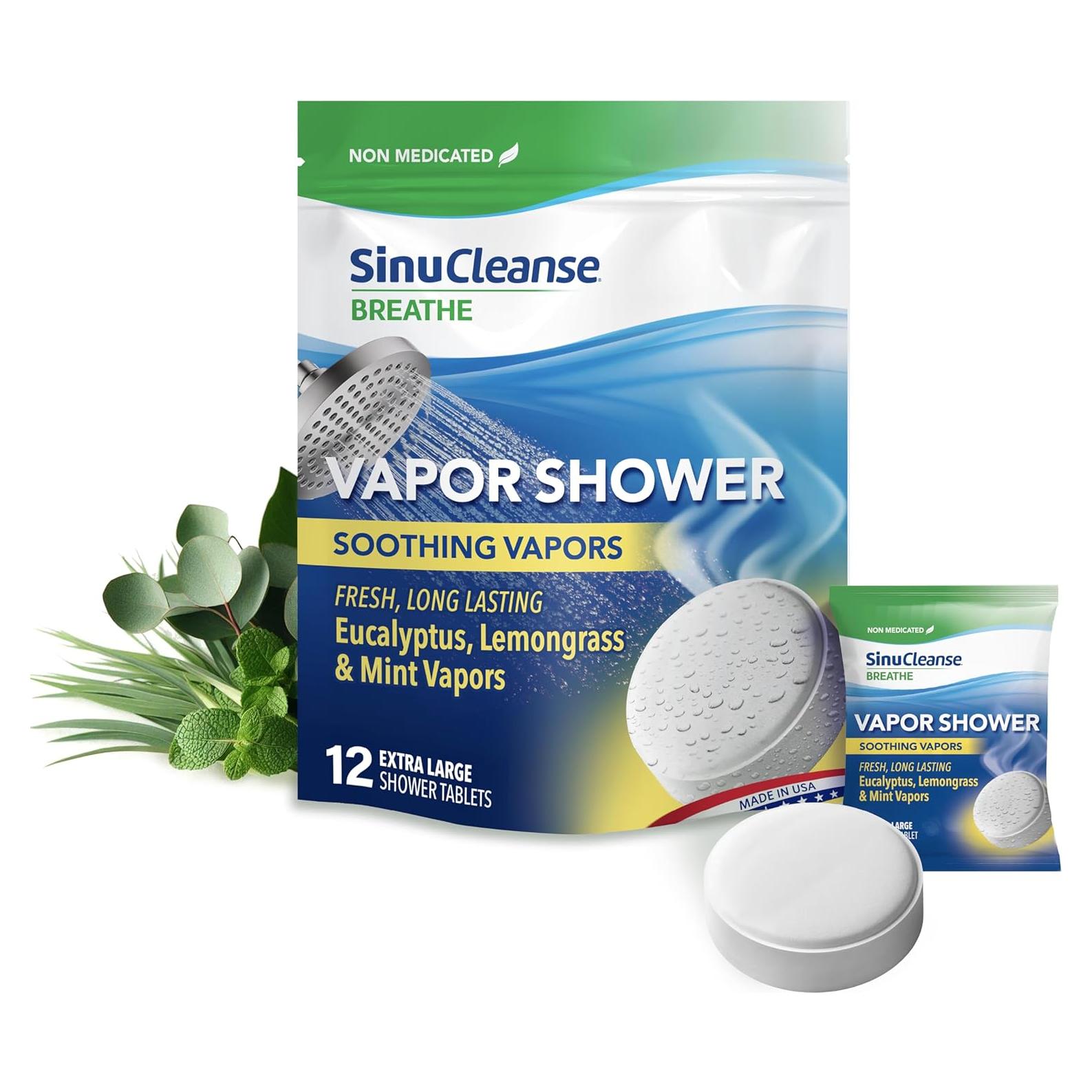 Sinucleanse Vapor Shower Steamers, All Natural Lemongrass, Eucalyptus & Mint Aromatherapy, 12 Extra Large Vapor Shower Tablets, Relaxation and Spa Gifts for Women and Men, Made in USA