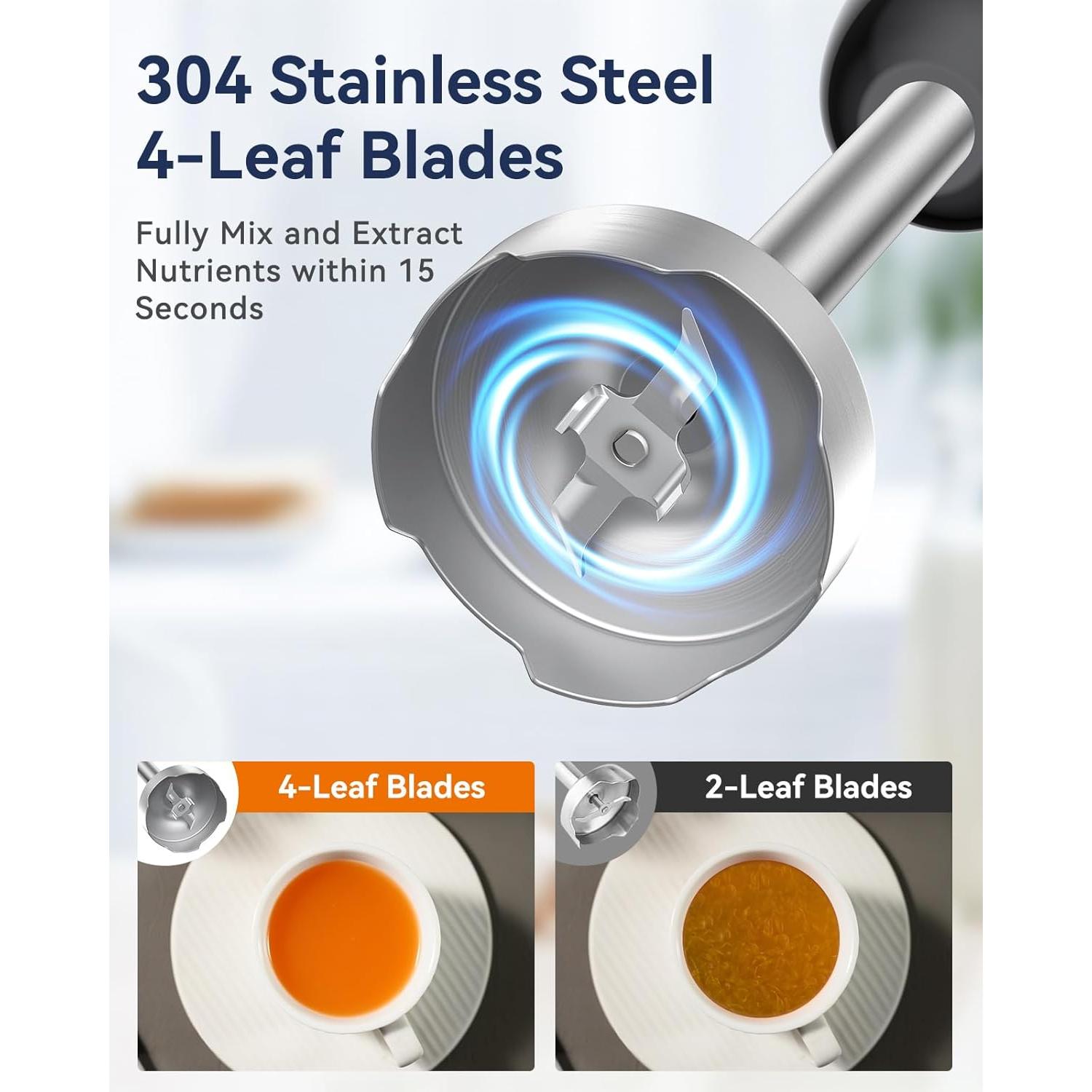 Immersion Blender Handheld 1000W 5 in 1 Corded Stick Hand Blender Kitchen with 12 Speed, BPA-Free, Mixing Beaker, Chopper, Whisk, Milk Frother, Perfect Emulsifier for Soup, Baby Food, Sauce, Puree