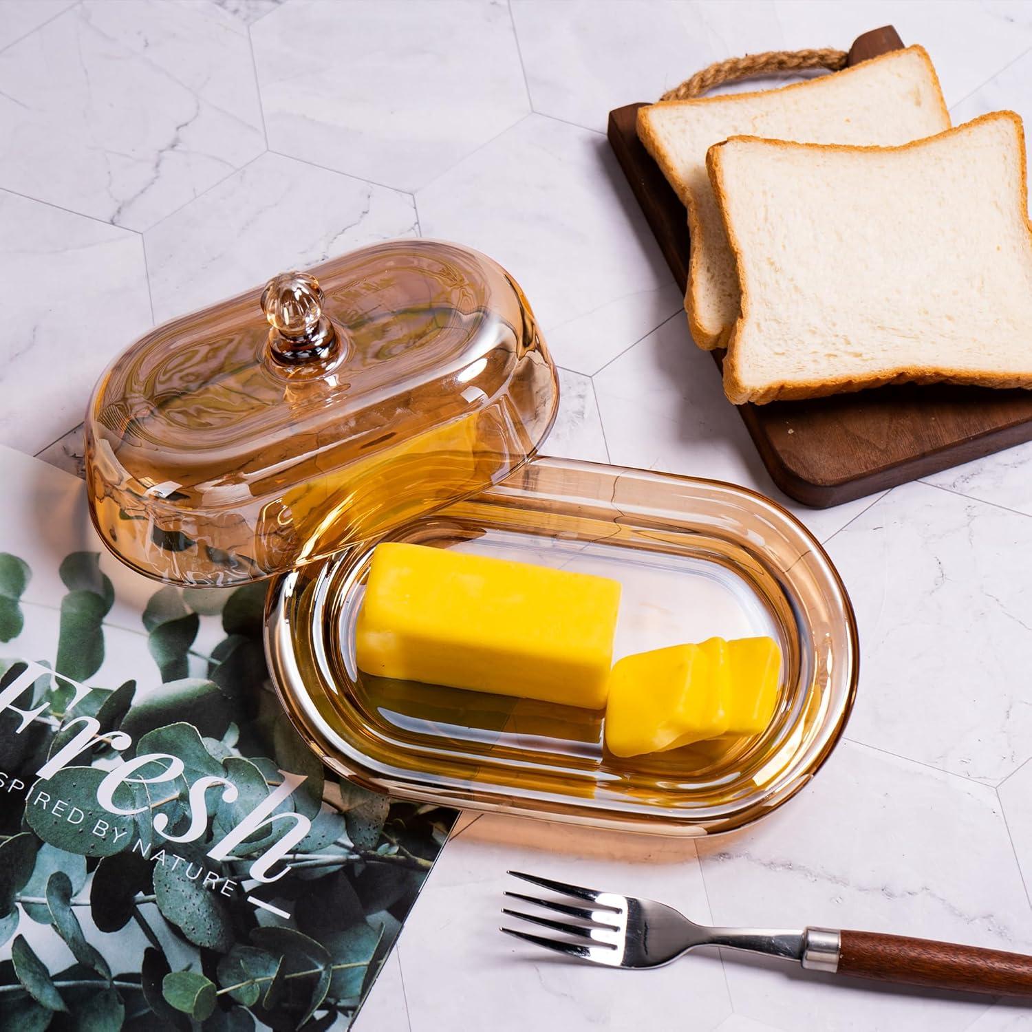 Plato de Mantequilla de Vidrio QIANCHANG Ovalado Champagne 19cm