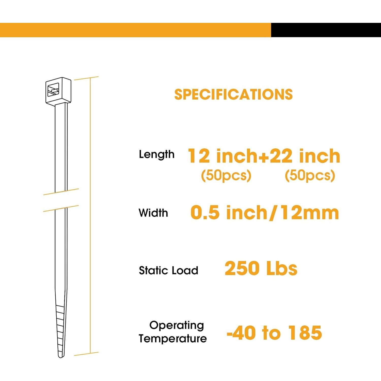 Bridas de Plástico SUPOLOGY 100PCS 12+22" Alta Resistencia 250LBS