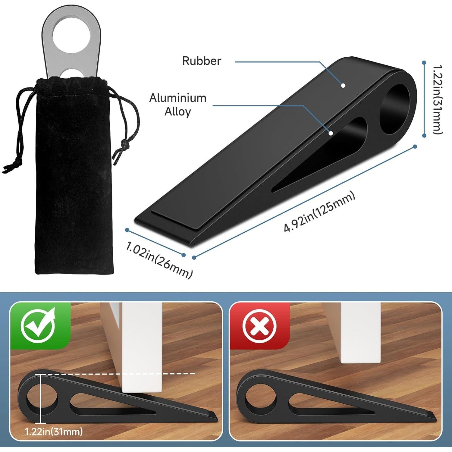 Tope de puerta Urgeeo de aluminio y goma antideslizante negro