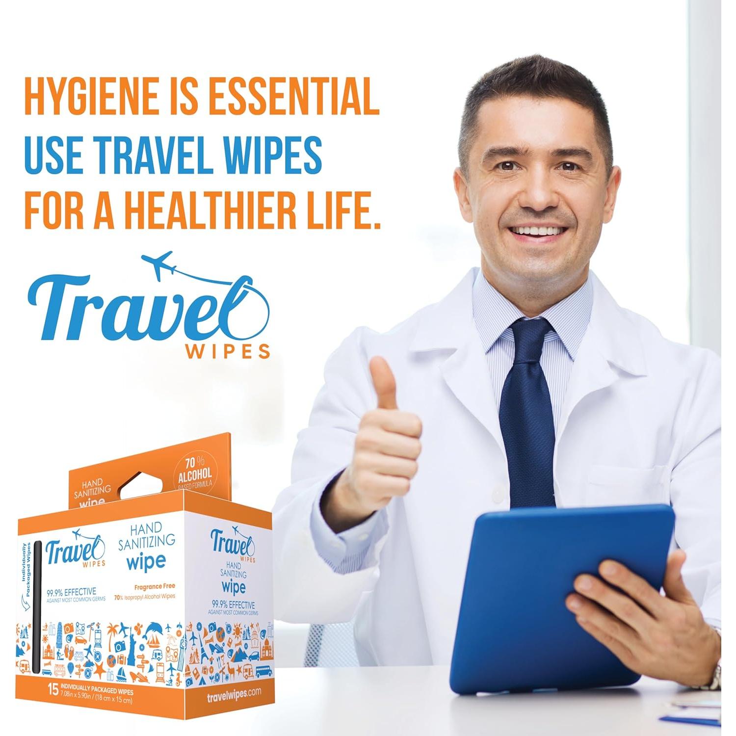 Toallitas Desinfectantes de Manos Viaje 15ct 70% Alcohol