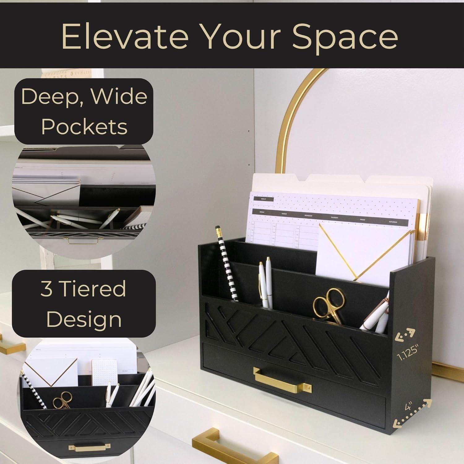 Organizador de Correspondencia BLU MONACO Negro con Cajón