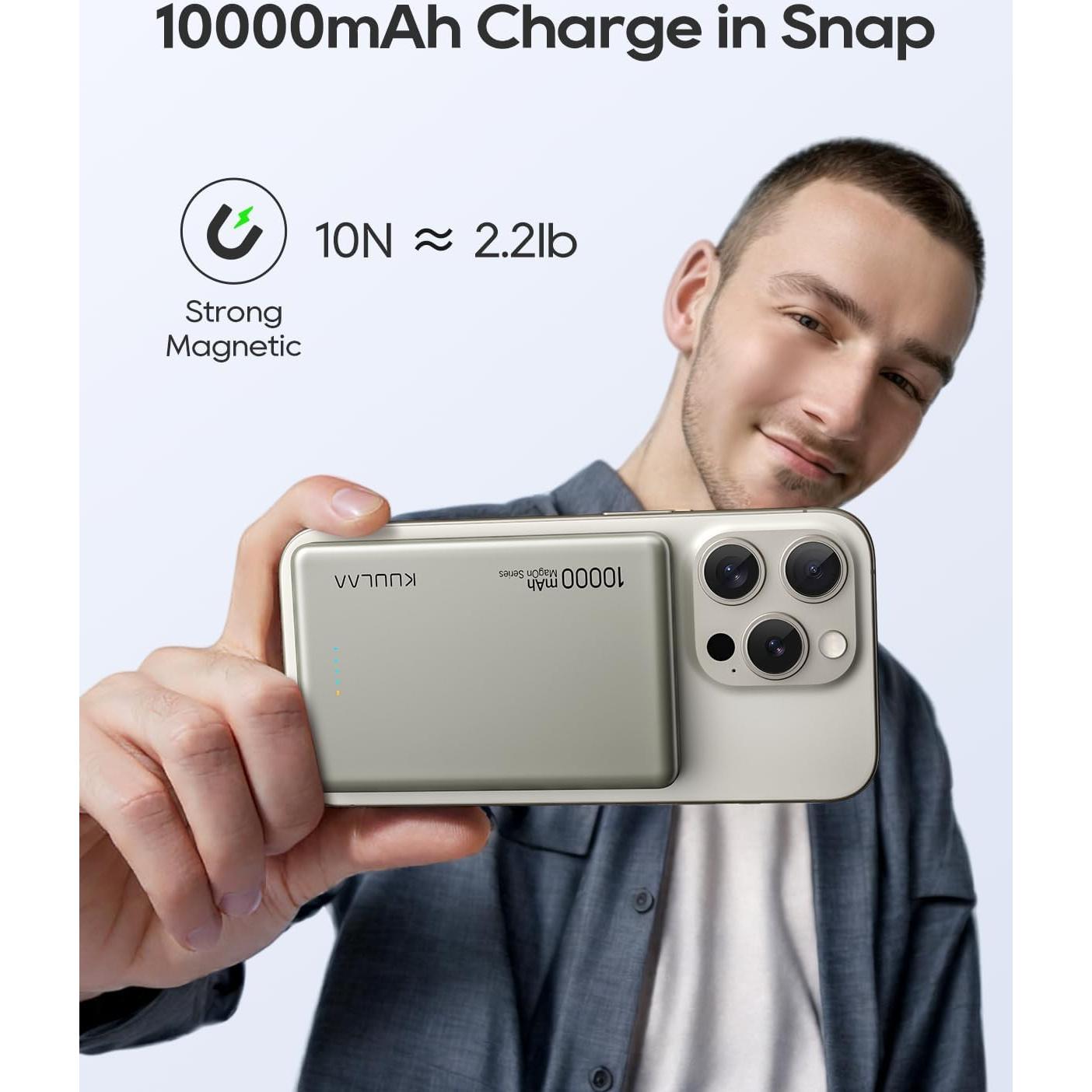 Batería Portátil Inalámbrica Kuulaa 10000mAh MagSafe Titanio