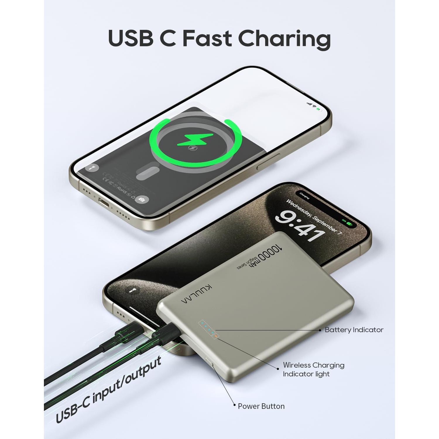 Batería Portátil Inalámbrica Kuulaa 10000mAh MagSafe Titanio