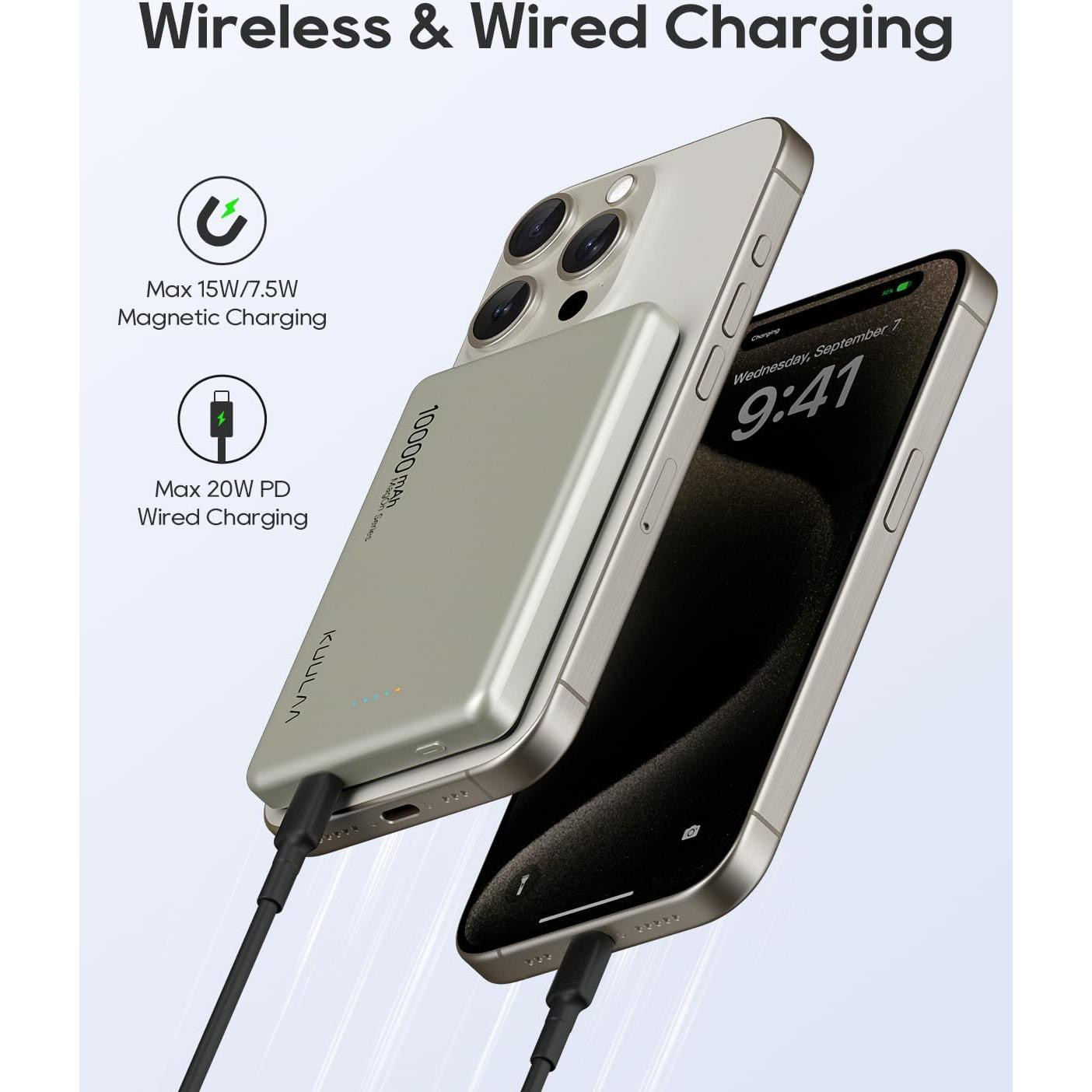 Batería Portátil Inalámbrica Kuulaa 10000mAh MagSafe Titanio