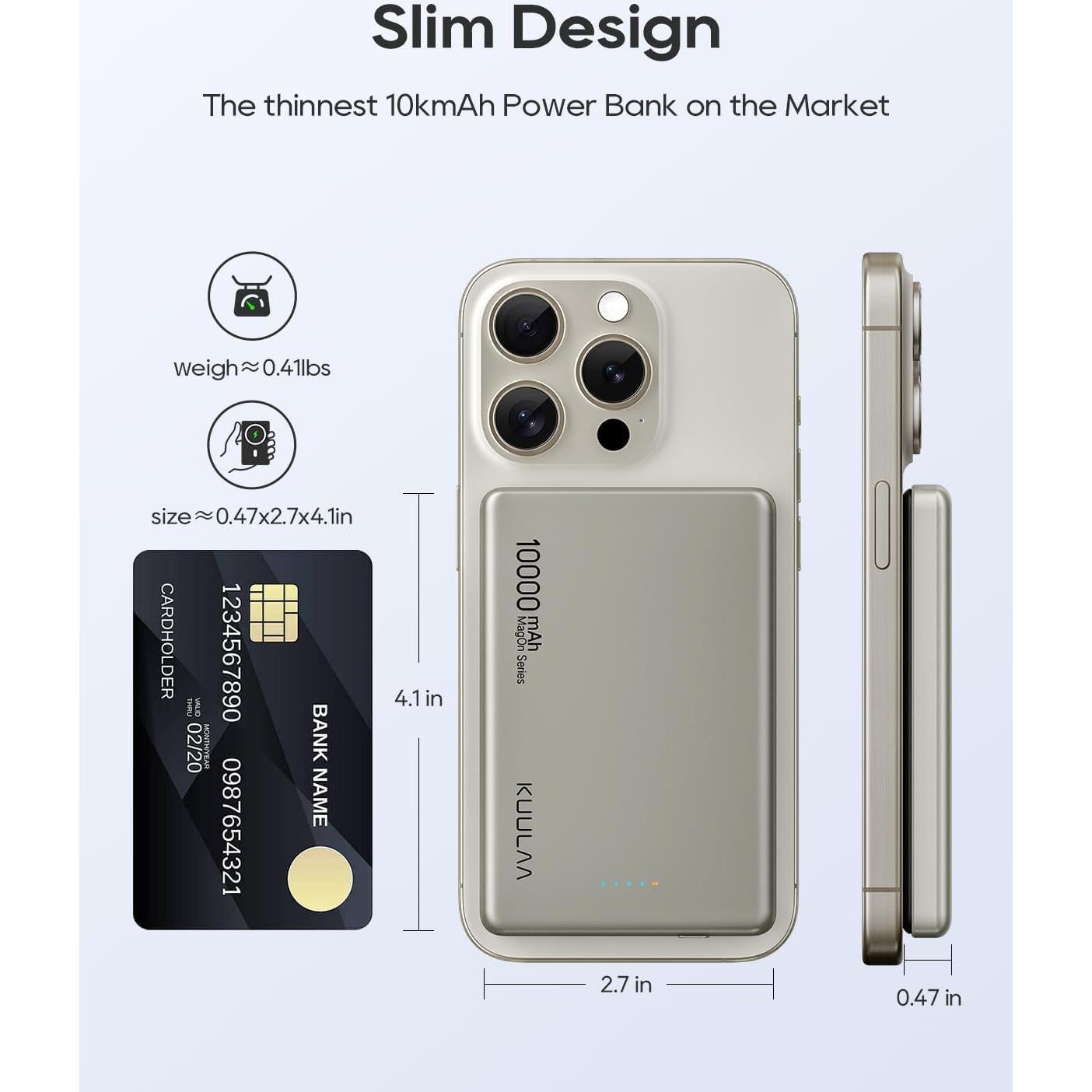 Batería Portátil Inalámbrica Kuulaa 10000mAh MagSafe Titanio