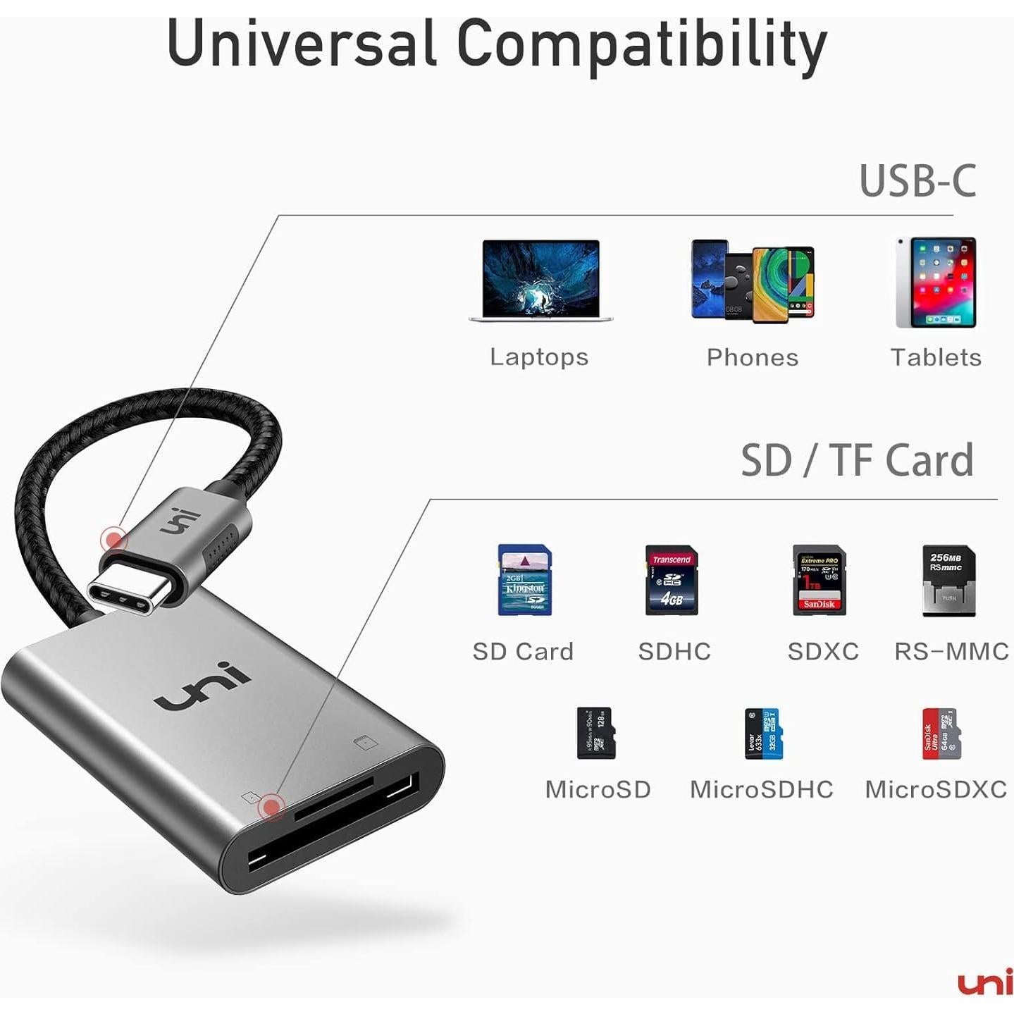 Lector de Tarjeta SD/MicroSD USB-C uni Gris 5Gbps