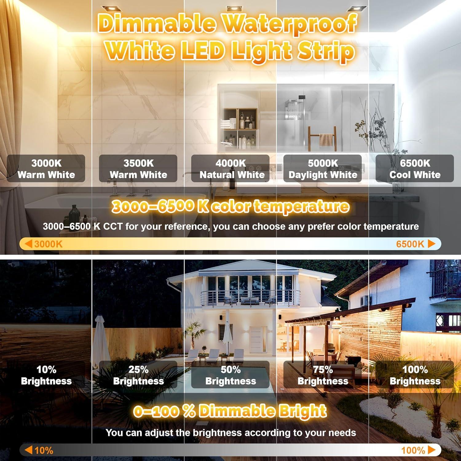 Luces de Tira LED 10M TENDIST IP67 Regulables 3000K-6500K