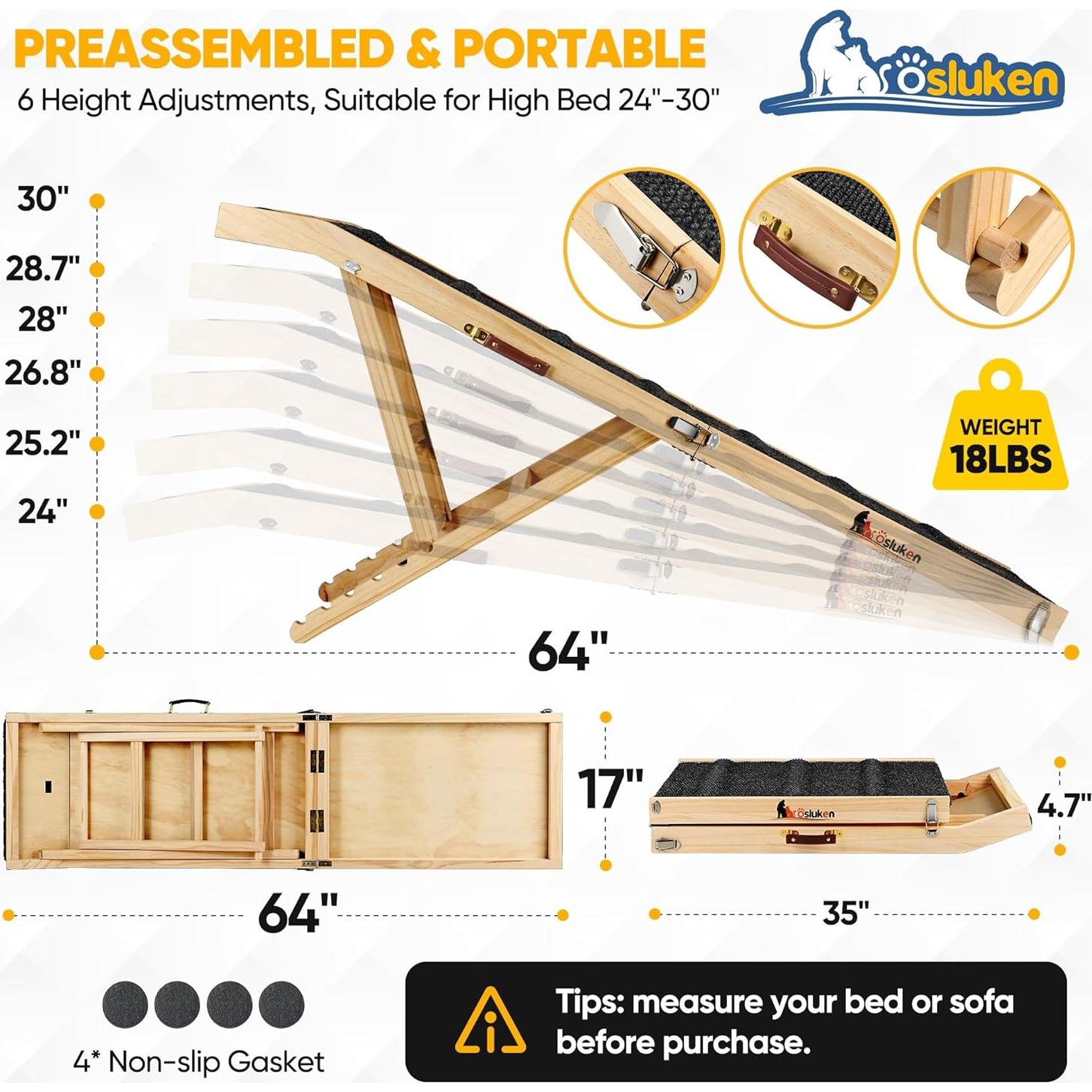 Rampa Plegable para Perros Tsukiko 64" Negra Ajustable