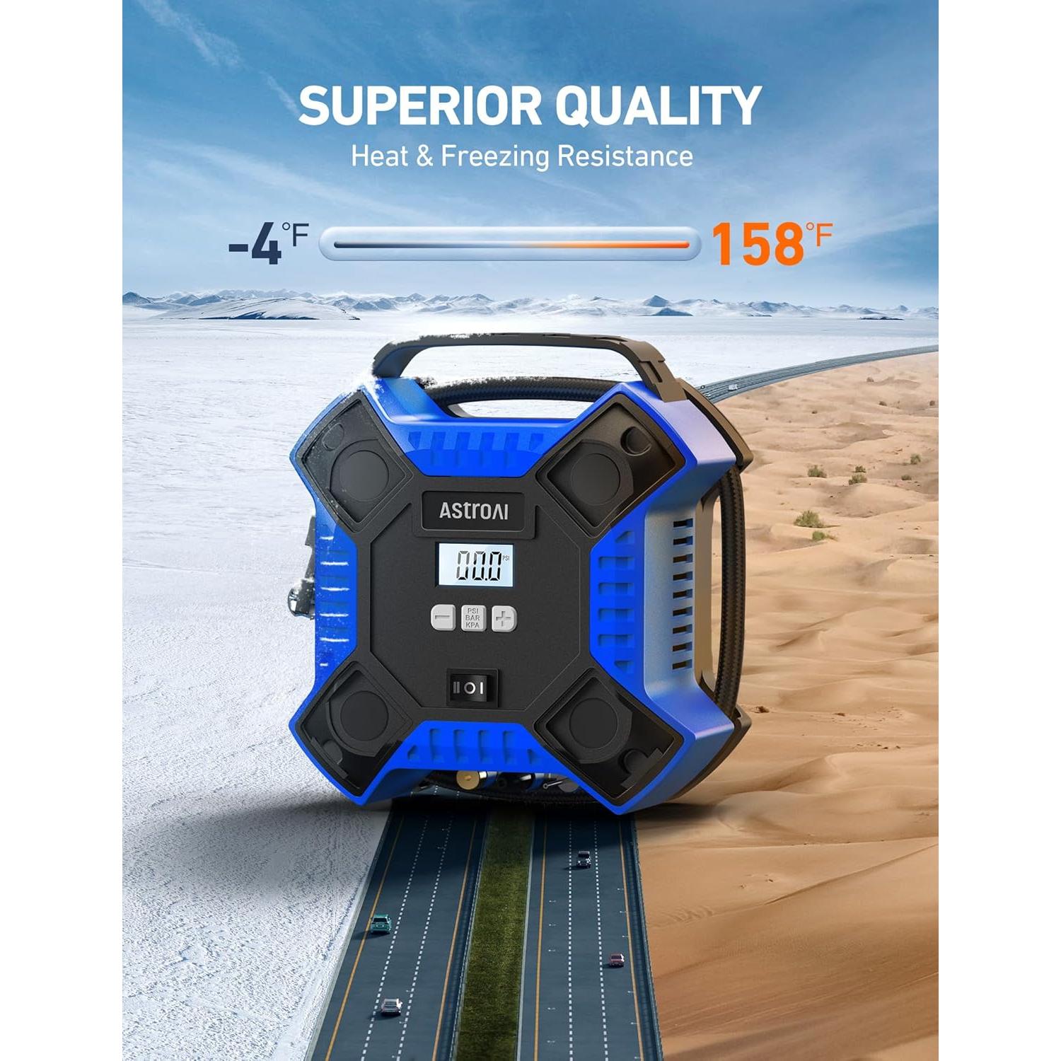 Compresor de Aire AstroAI 12V Portátil 160 PSI con Luz LED