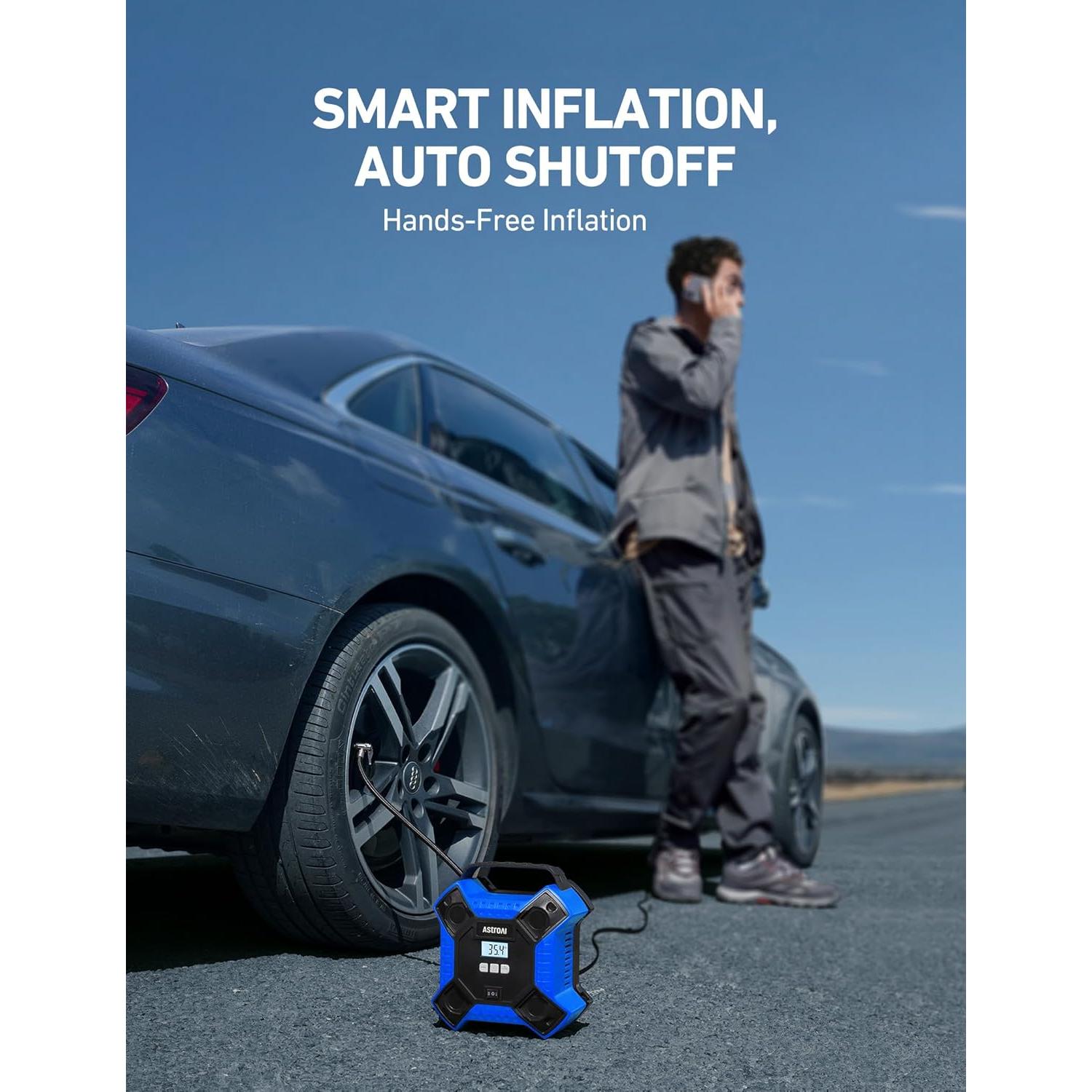 Compresor de Aire AstroAI 12V Portátil 160 PSI con Luz LED