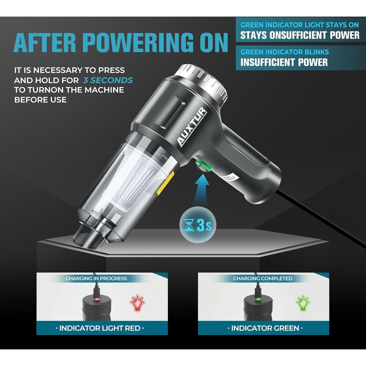 Aspiradora de Mano Inalámbrica AUXTUR 12000PA Portátil 3 en 1