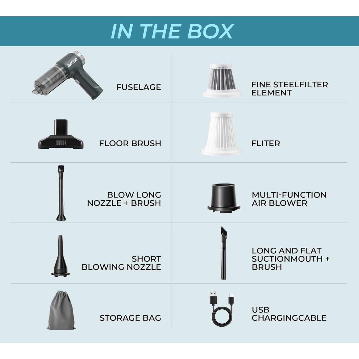 Aspiradora de Mano Inalámbrica AUXTUR 12000PA Portátil 3 en 1
