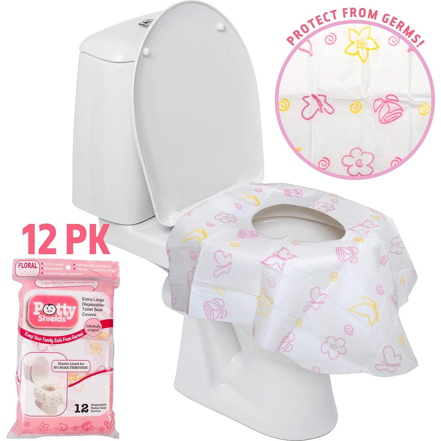 Cubiertas desechables para inodoro POTTY SHIELDS - Floral, 12 unidades