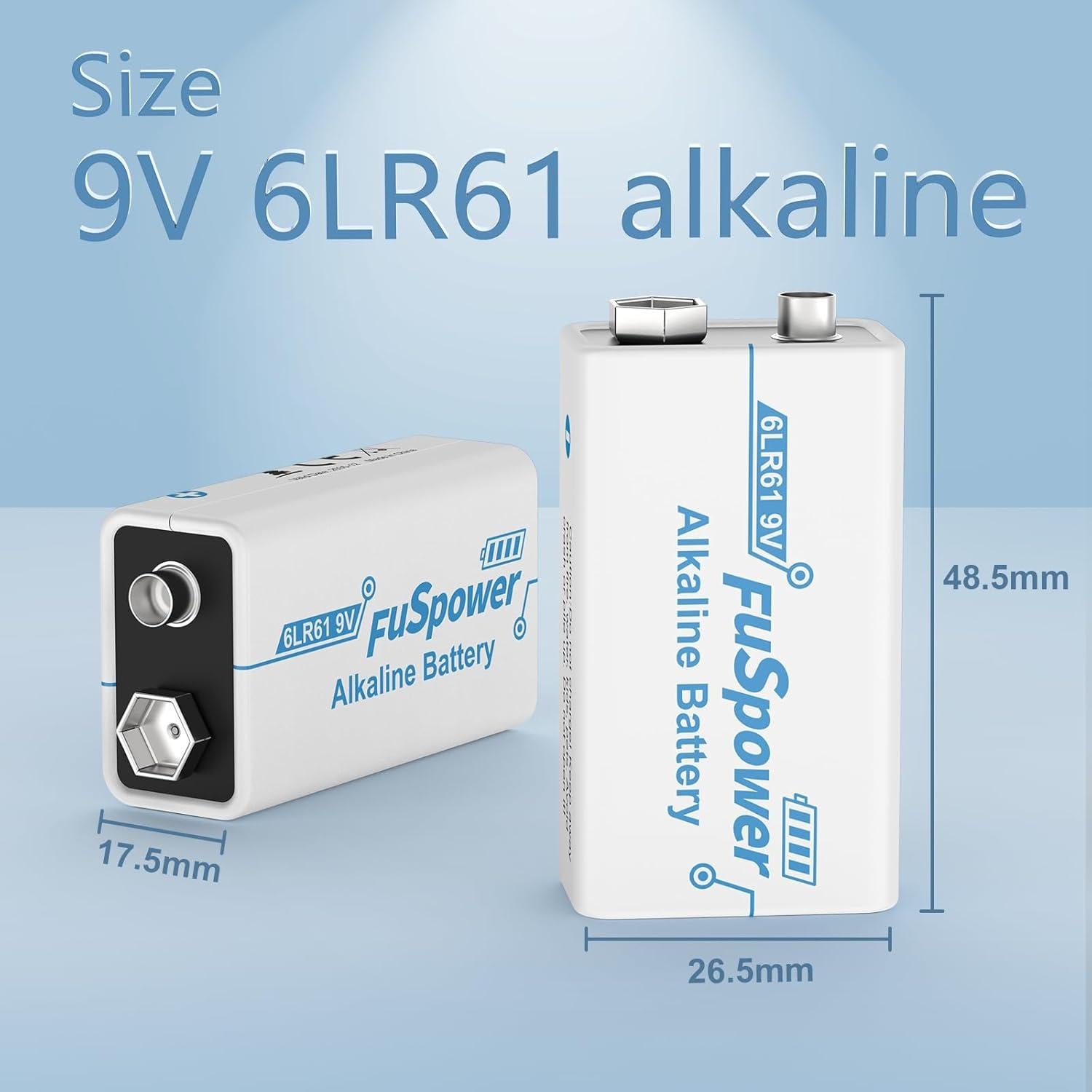 Baterías Alcalinas 9V Fuspower 6LR61 Paquete de 5 Unidades