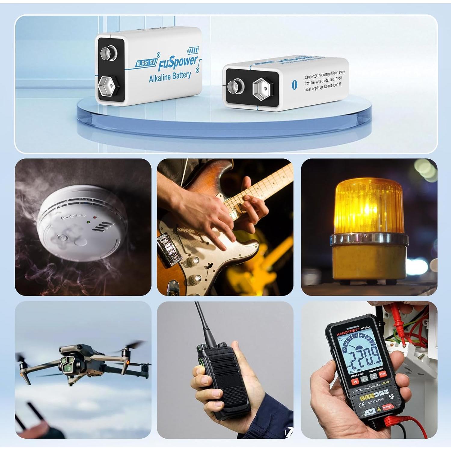 Baterías Alcalinas 9V Fuspower 6LR61 Paquete de 5 Unidades