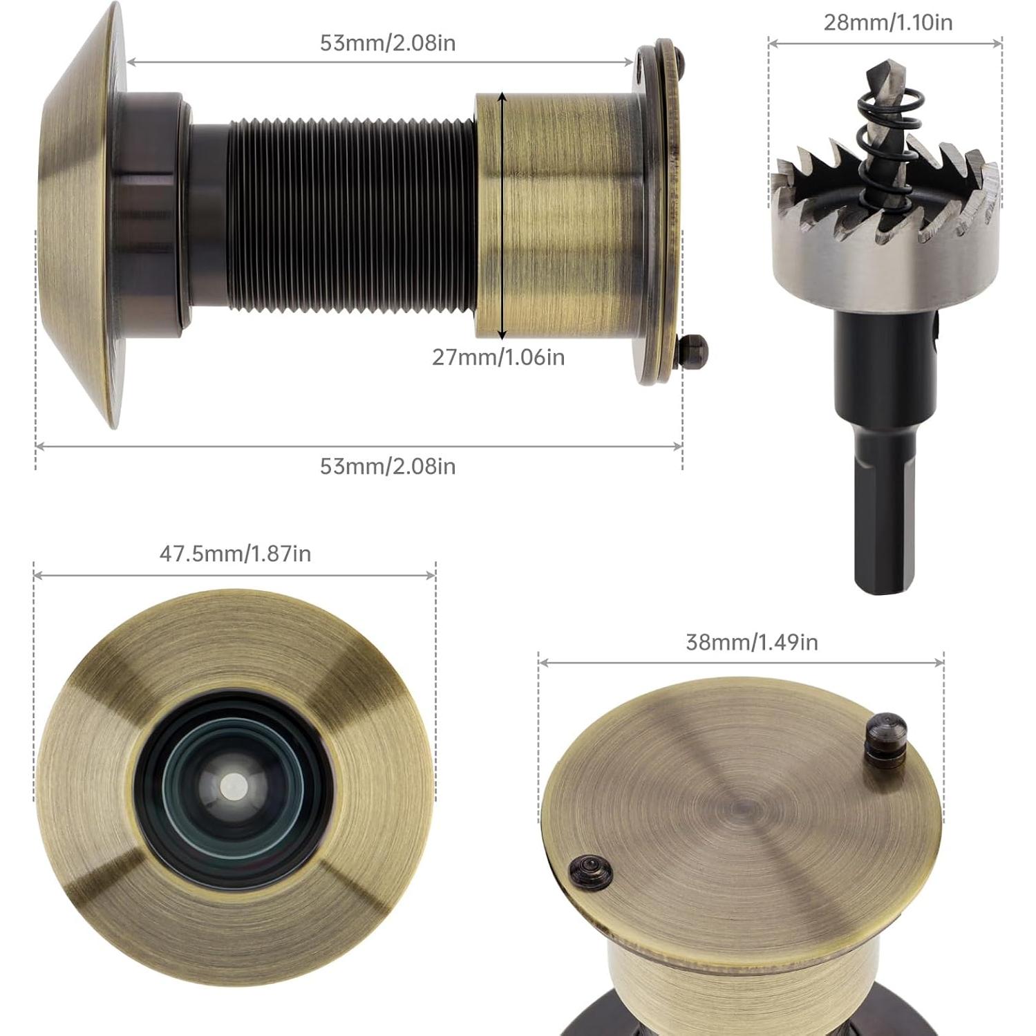 Mirilla de Puerta de Latón Sólido 220° con Cubierta Privacidad