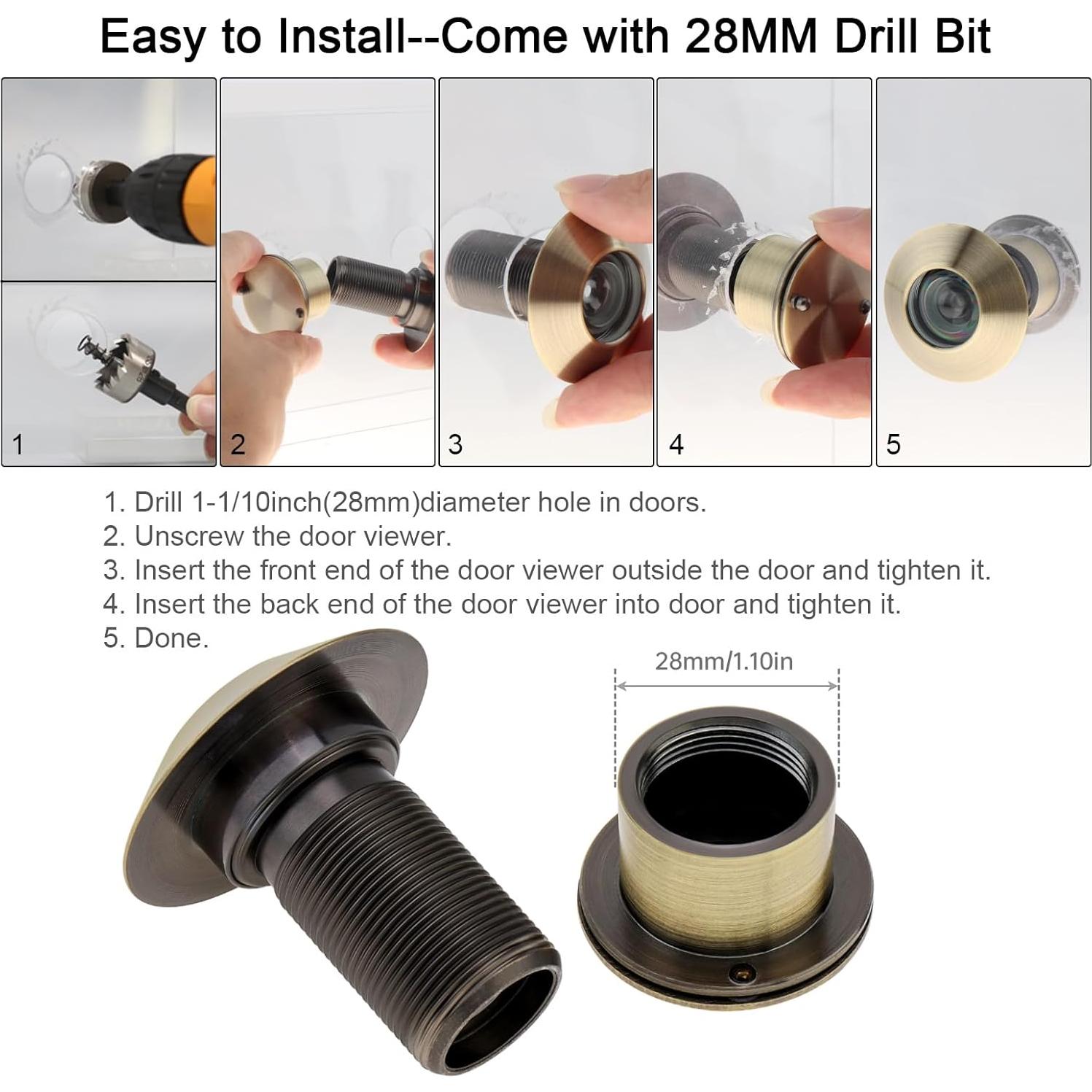 Mirilla de Puerta de Latón Sólido 220° con Cubierta Privacidad