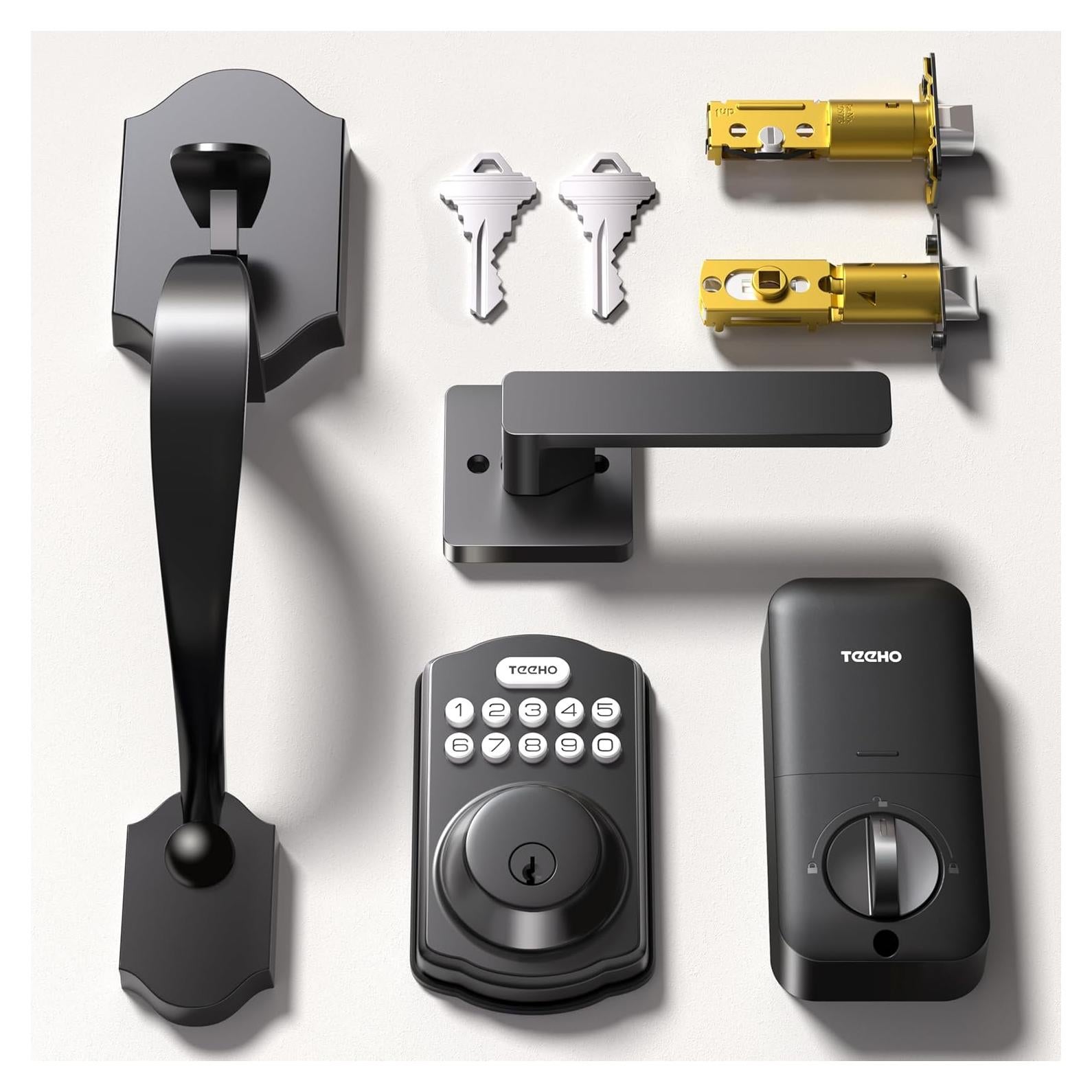 Cerradura de Puerta Sin Llave TEEHO TK001H con Manija - Negro Mate