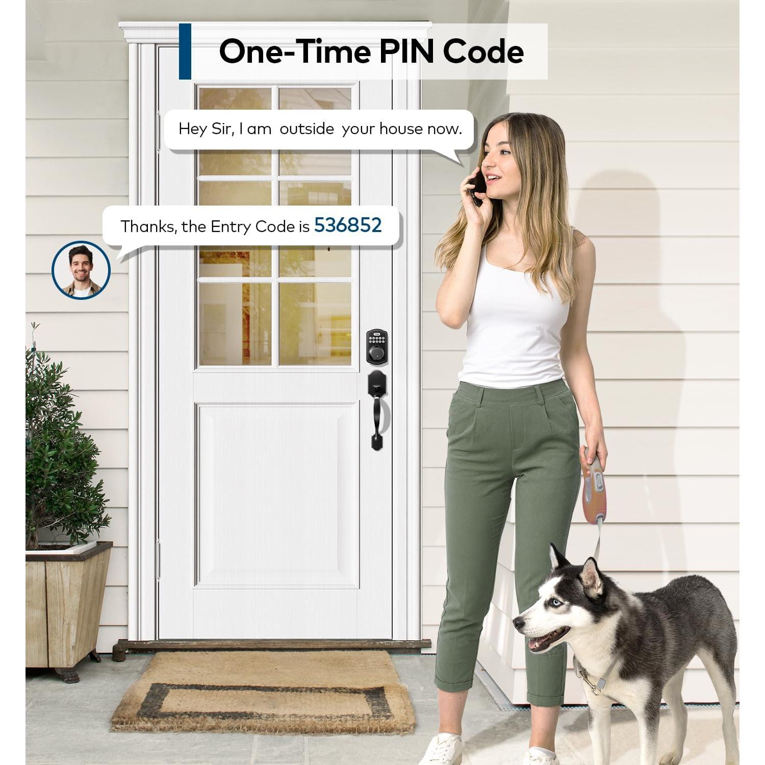 Cerradura de Puerta Sin Llave TEEHO TK001H con Manija - Negro Mate