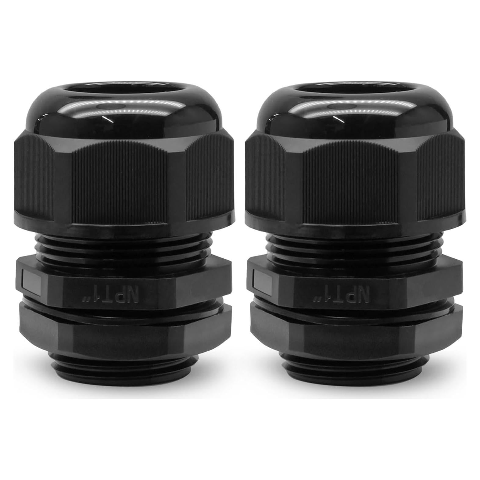 2 Pcs Conectores de Cable Gland Ajustables Nylon IP68 Negro