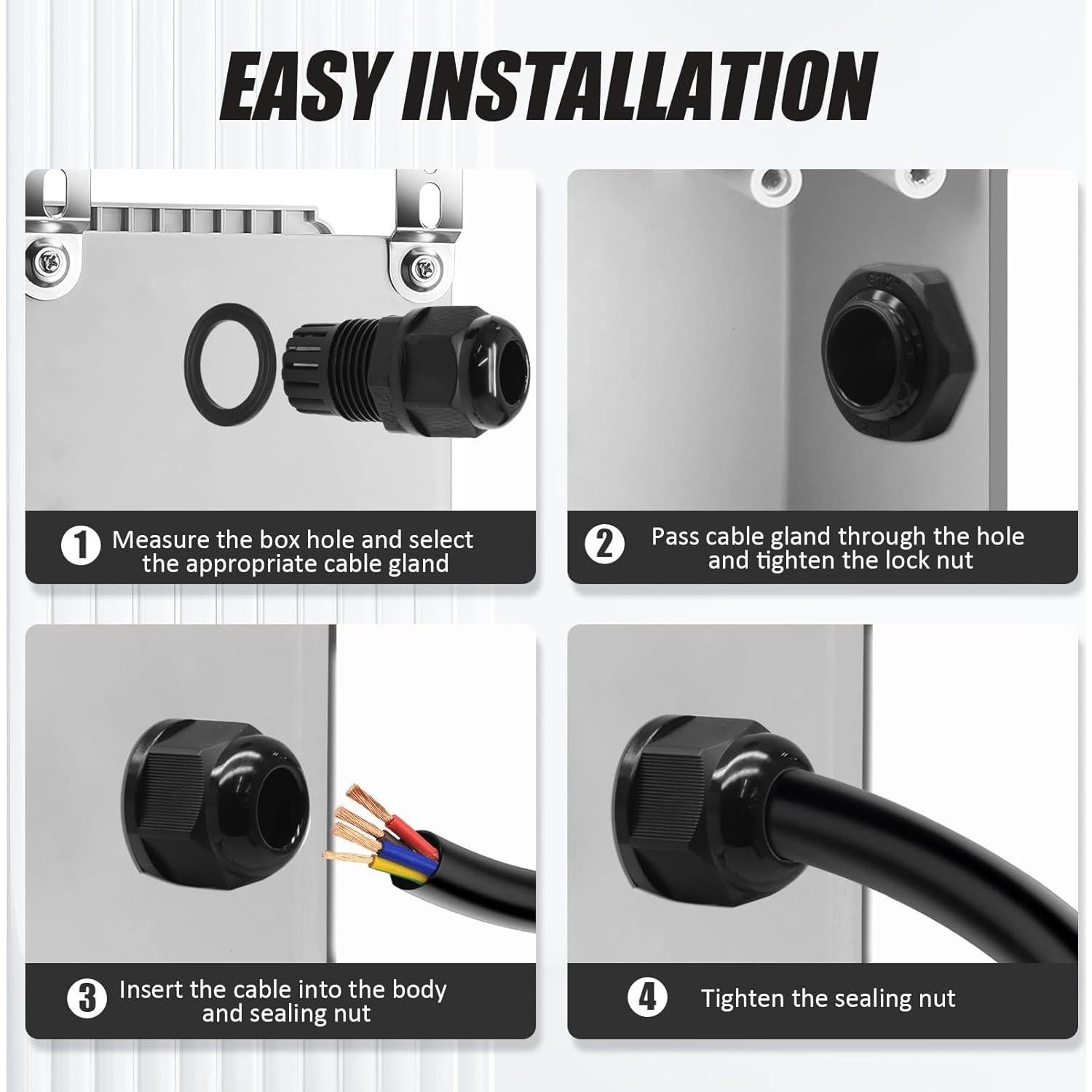 2 Pcs Conectores de Cable Gland Ajustables Nylon IP68 Negro