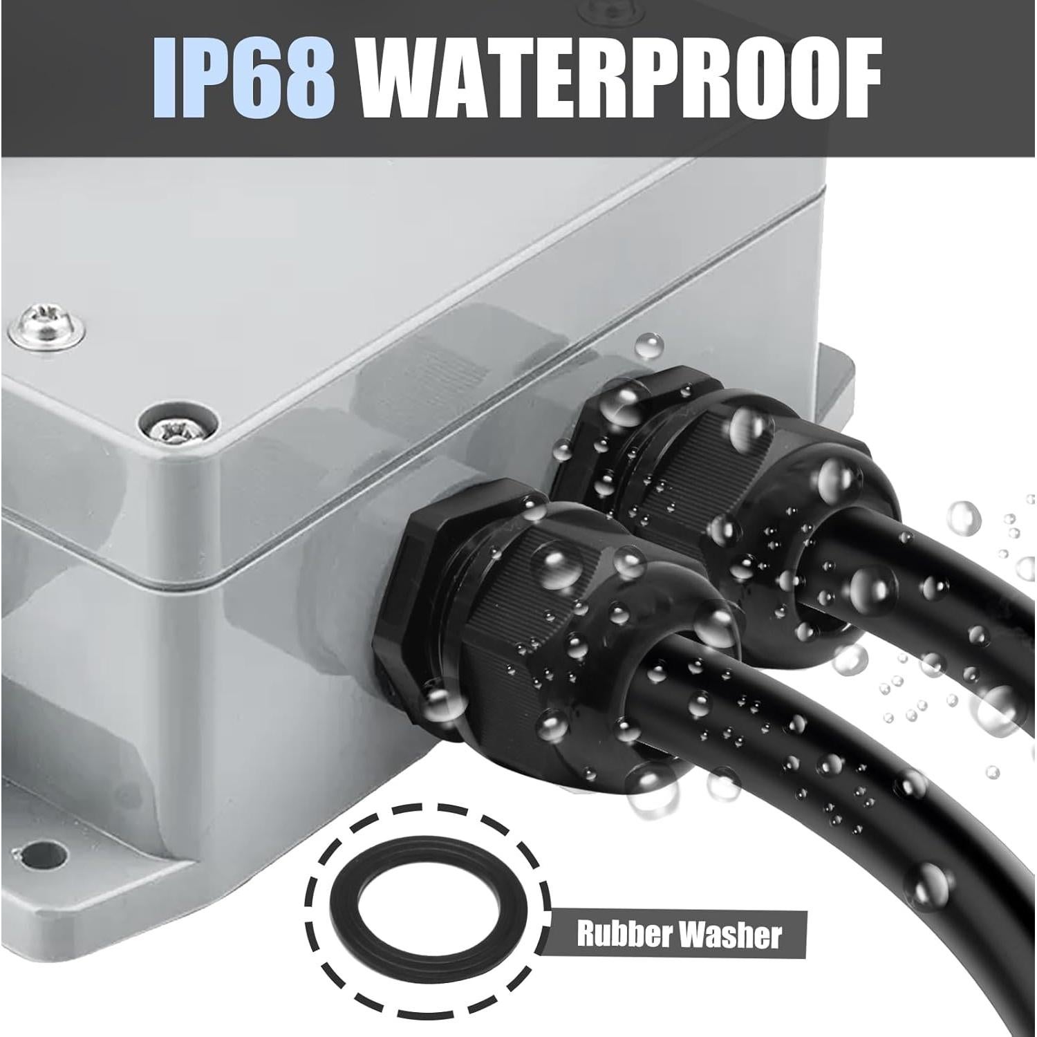 2 Pcs Conectores de Cable Gland Ajustables Nylon IP68 Negro