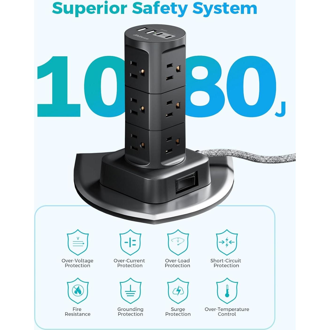 Torre Protector de Sobretensión MIFASOPOWER 12 Salidas 4 USB