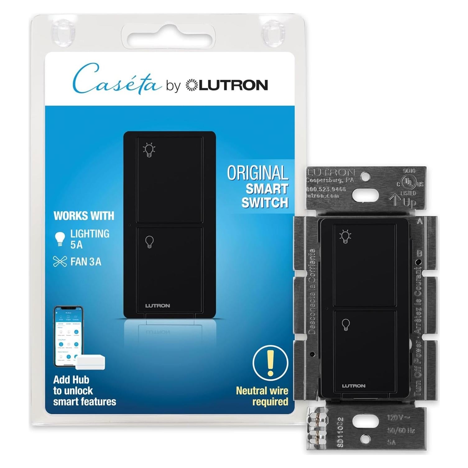 Interruptor de Luz Inteligente Lutron Caseta Negro 6A 3 Vías