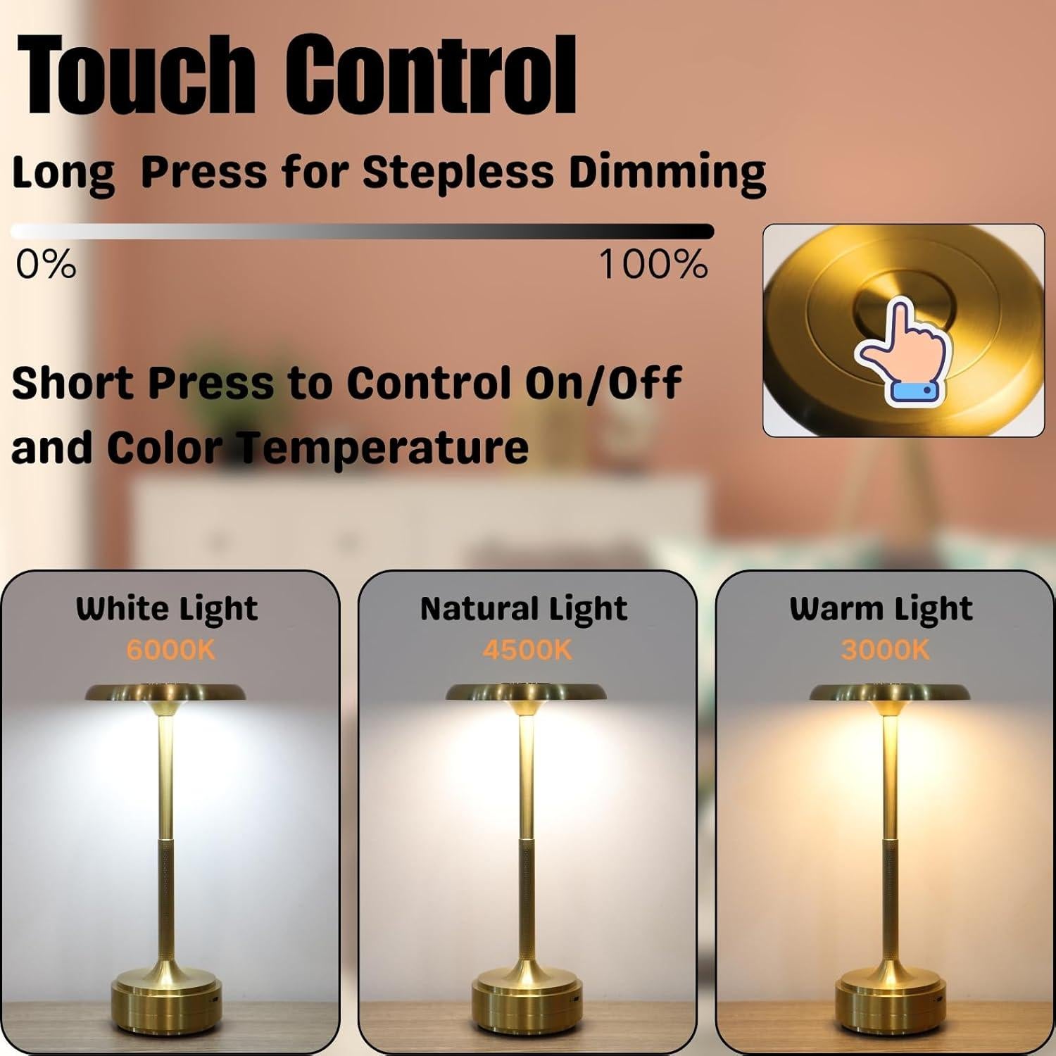 Lámpara de Mesa LED Recargable YYXGOOB Dorada 5200mAh