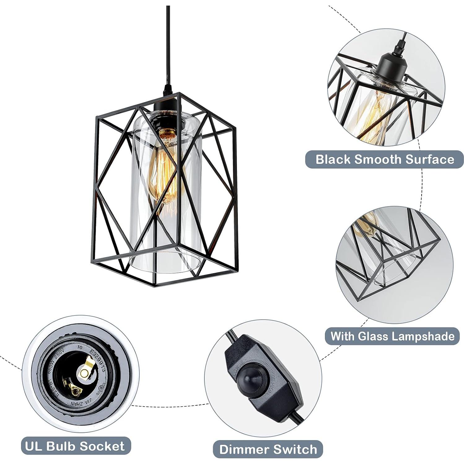 Luz Colgante Enchufable HMVPL con Regulador 16x24cm Negro