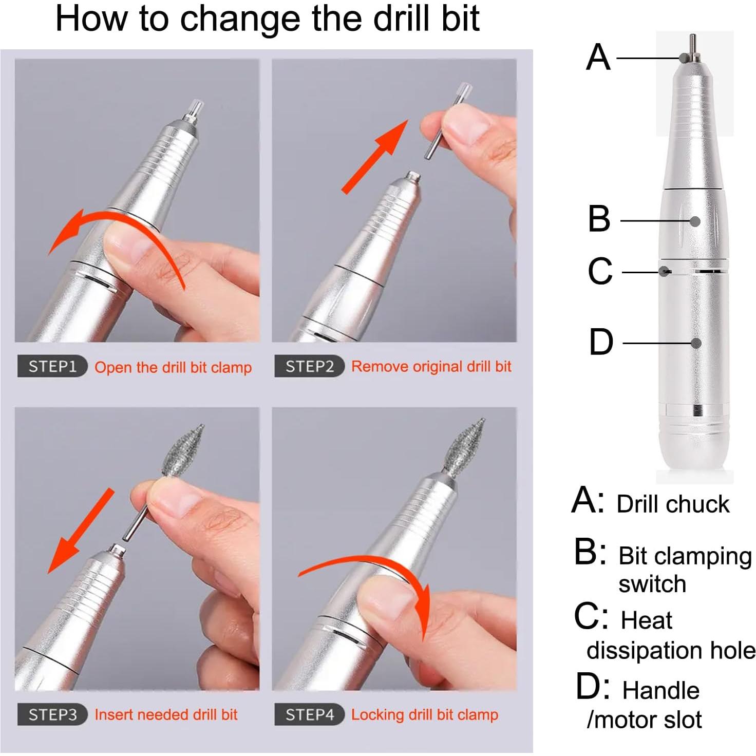 Taladro de Uñas Eléctrico Dazzle 45000RPM Recargable Portátil