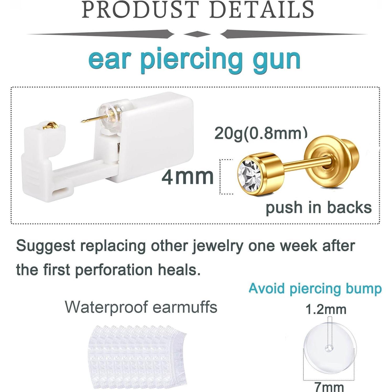 Kit de Perforación de Orejas QWALIT Dorado - 2 Pares + Accesorios