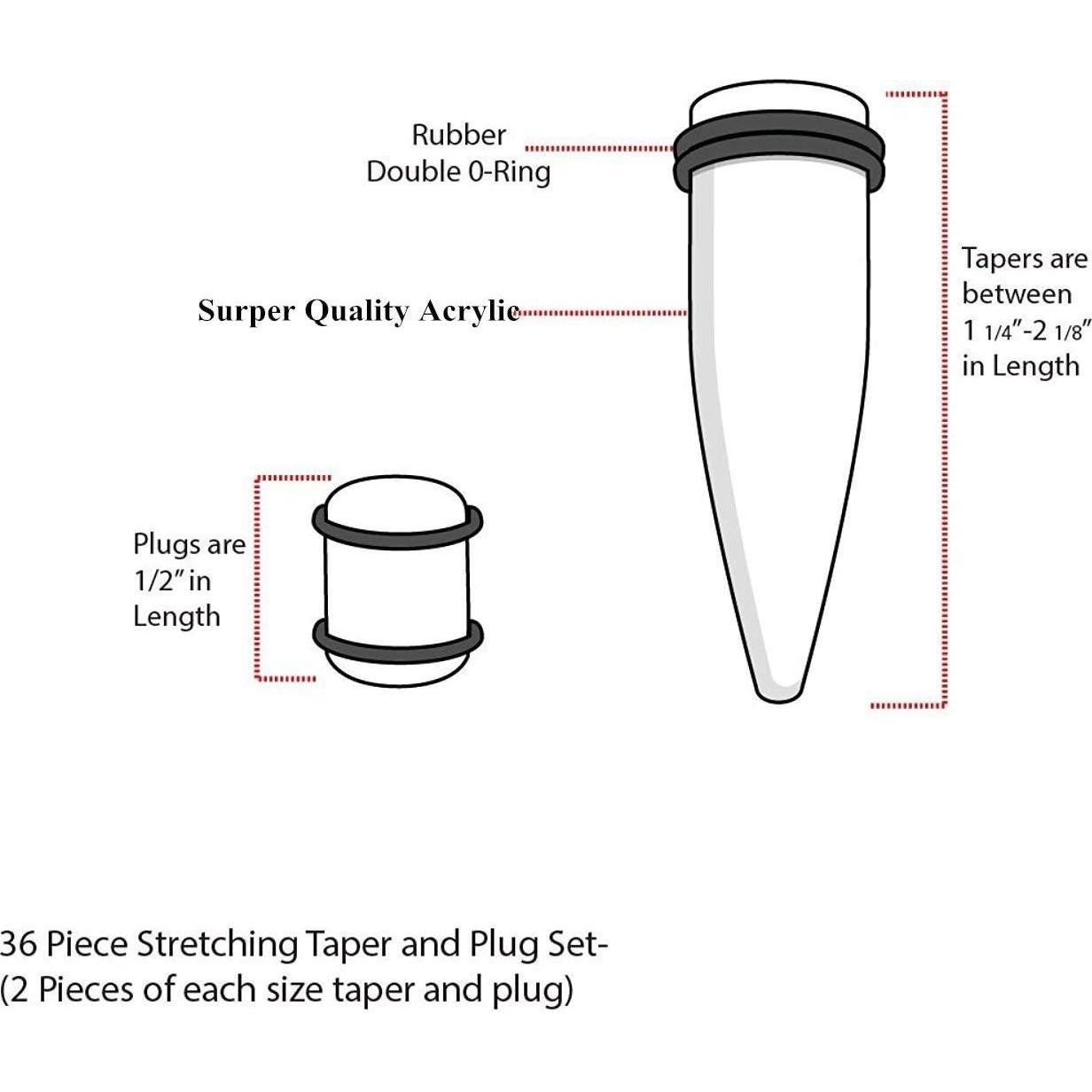 Kit de Estiramiento de Orejas 50pcs CABBE KALLO Silicona y Acrílico