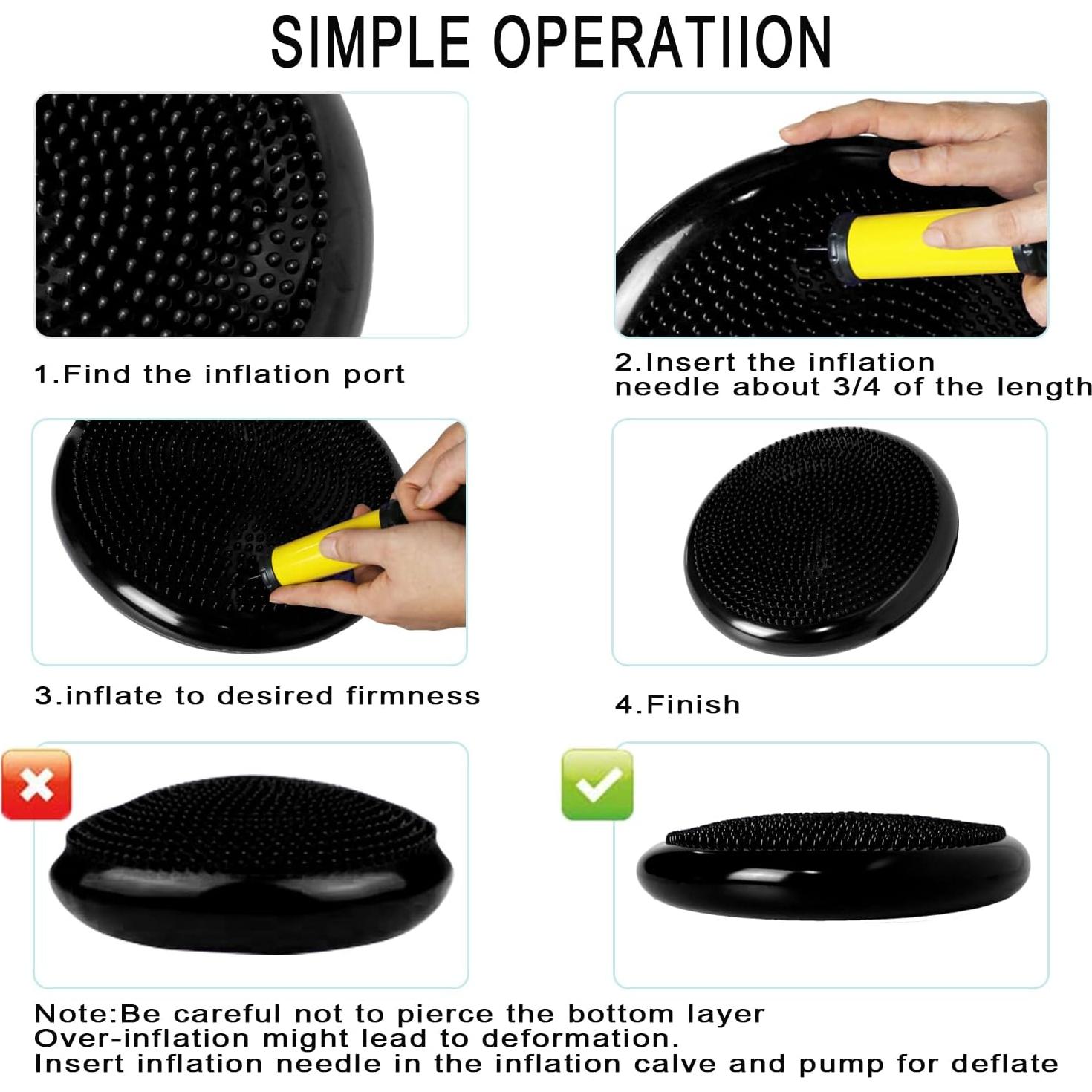 Cojín Inestable Nvzi 34cm con Pelota de Masaje y Bomba