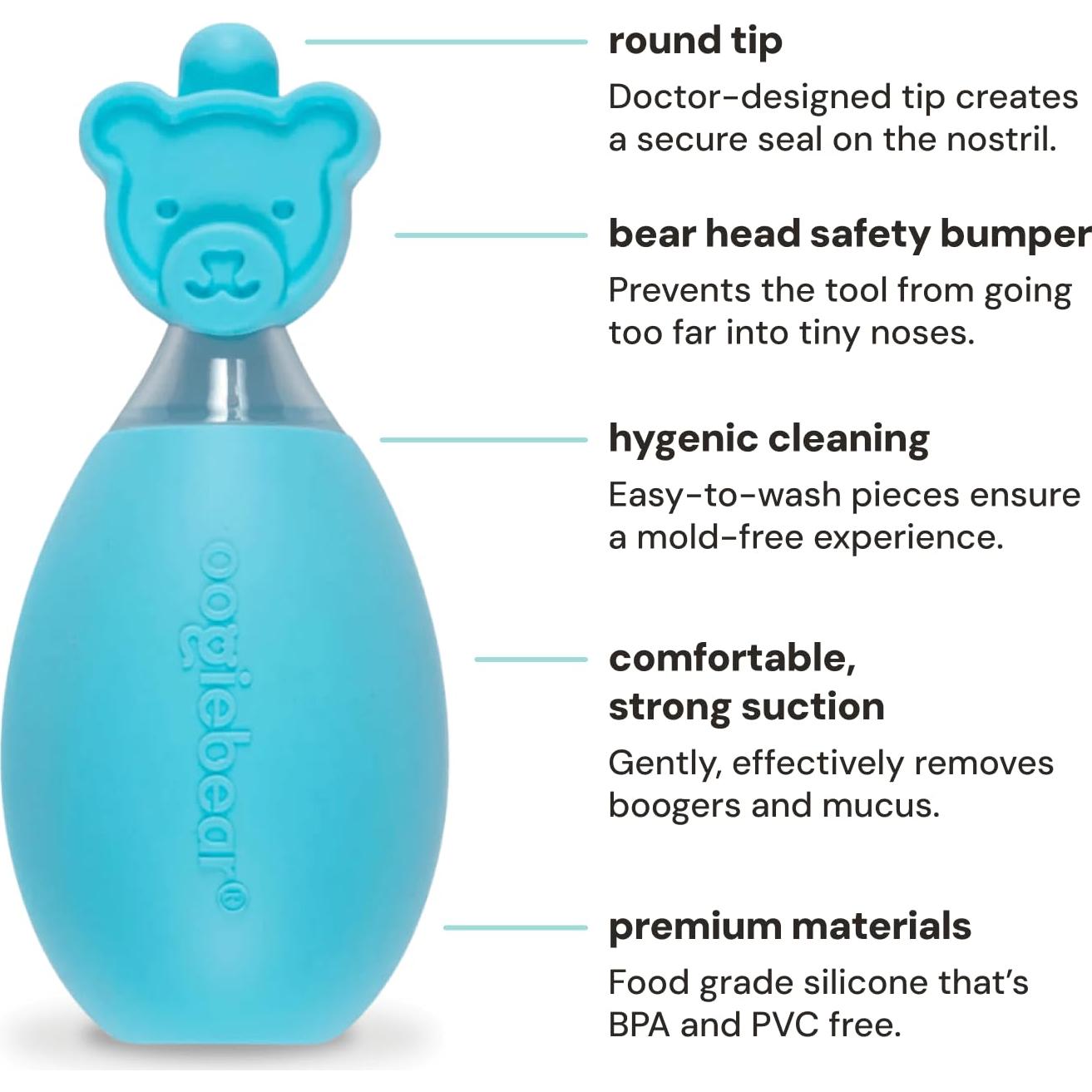 Aspirador Nasal Oogiebear para Bebés - Bulbo de Silicona Azul