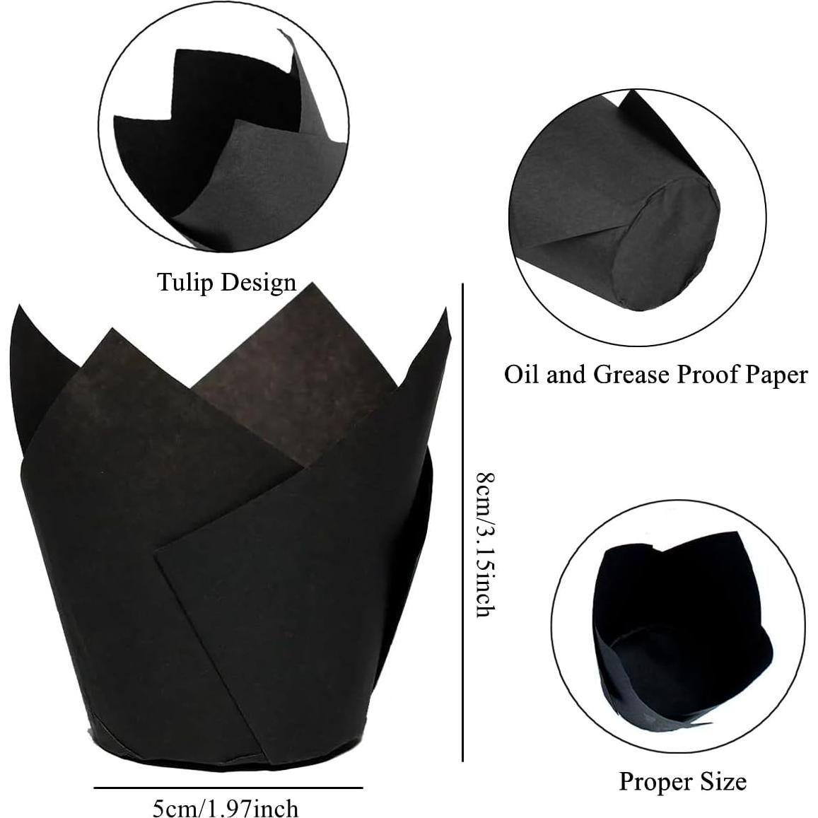 150 Forros de Papel Tulipán para Cupcakes REDANHA Negros