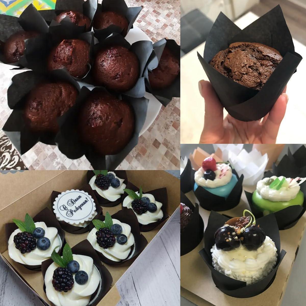 150 Forros de Papel Tulipán para Cupcakes REDANHA Negros