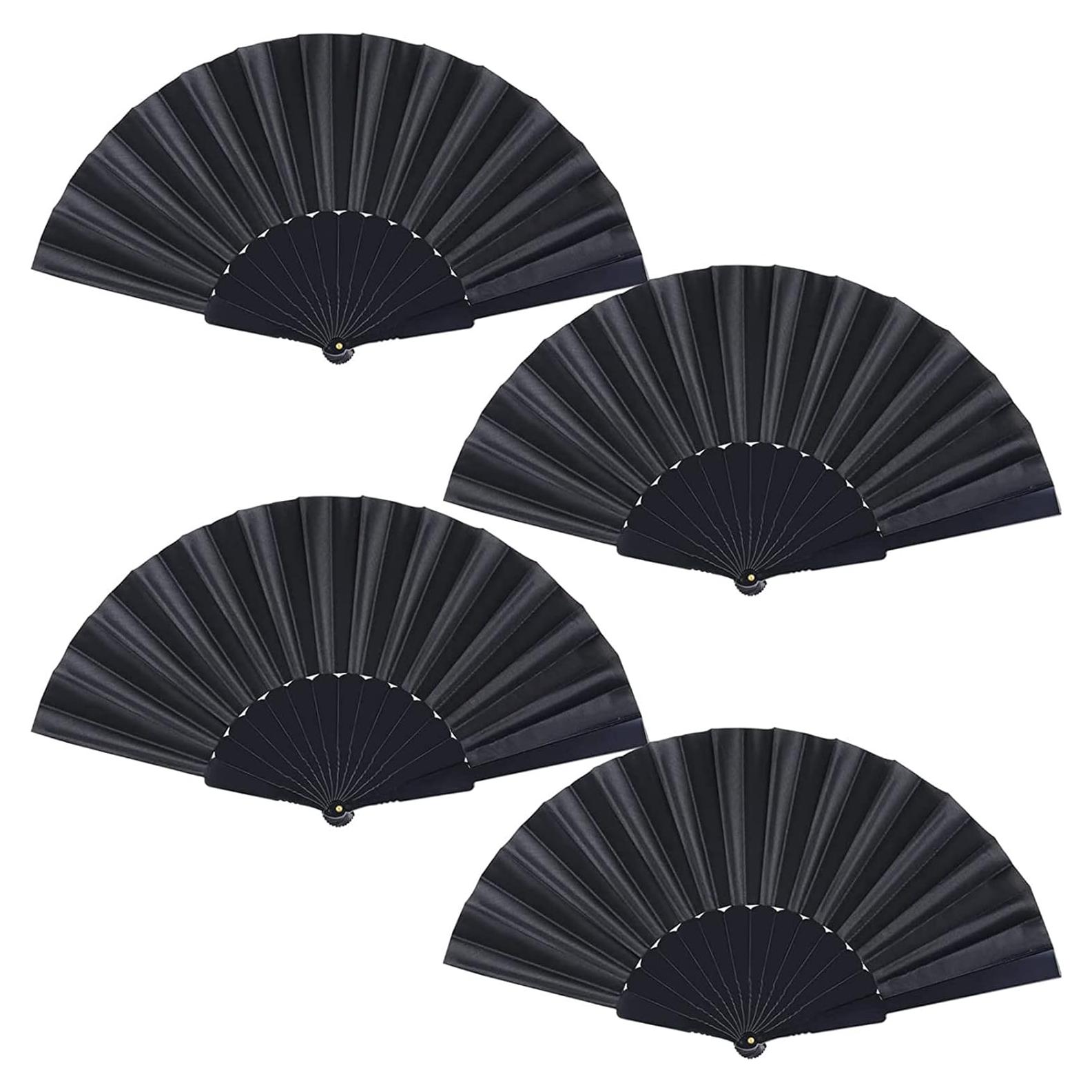 Abanicos Plegables Negros Yolyoo - 4 Pcs, 23 cm, Decoración
