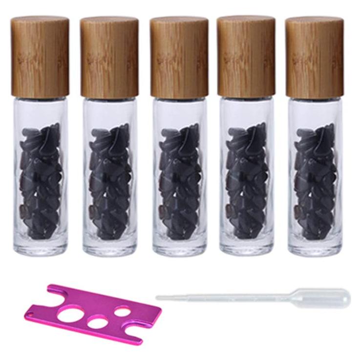 Paquete de 5 botellas de vidrio 10ml con rodillo Obsidiana Negra