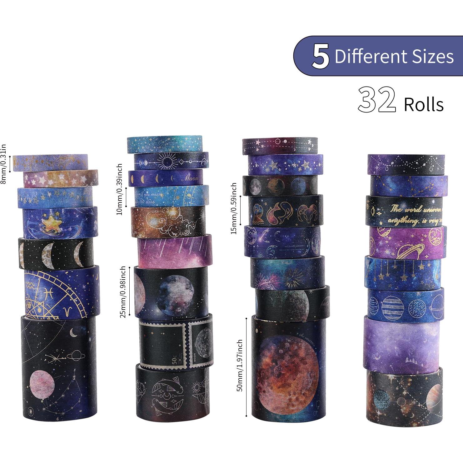 Conjunto de 32 Rollos de Cinta Washi VYRANA Galaxia 8-50mm