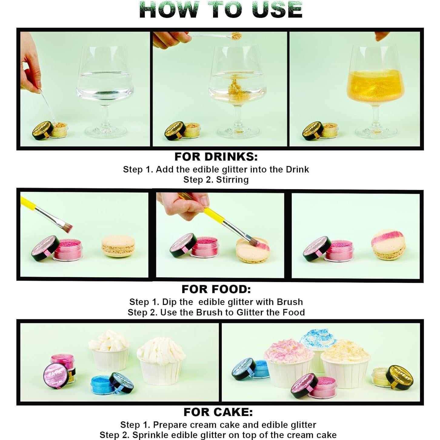 Brillo Comestible para Bebidas ERCorArt - 12 Colores 4g