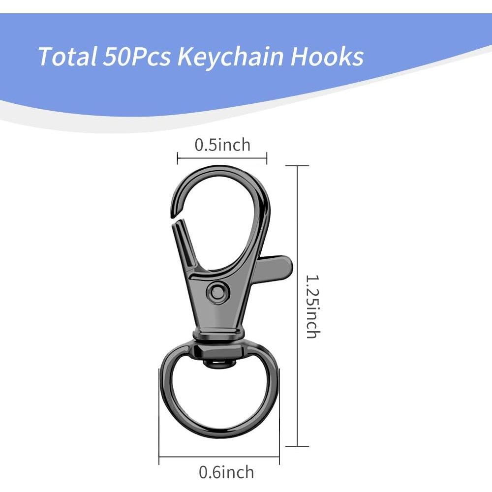 100 Ganchos Giratorios y Anillos para Llaveros Sugiury 32mm Negro