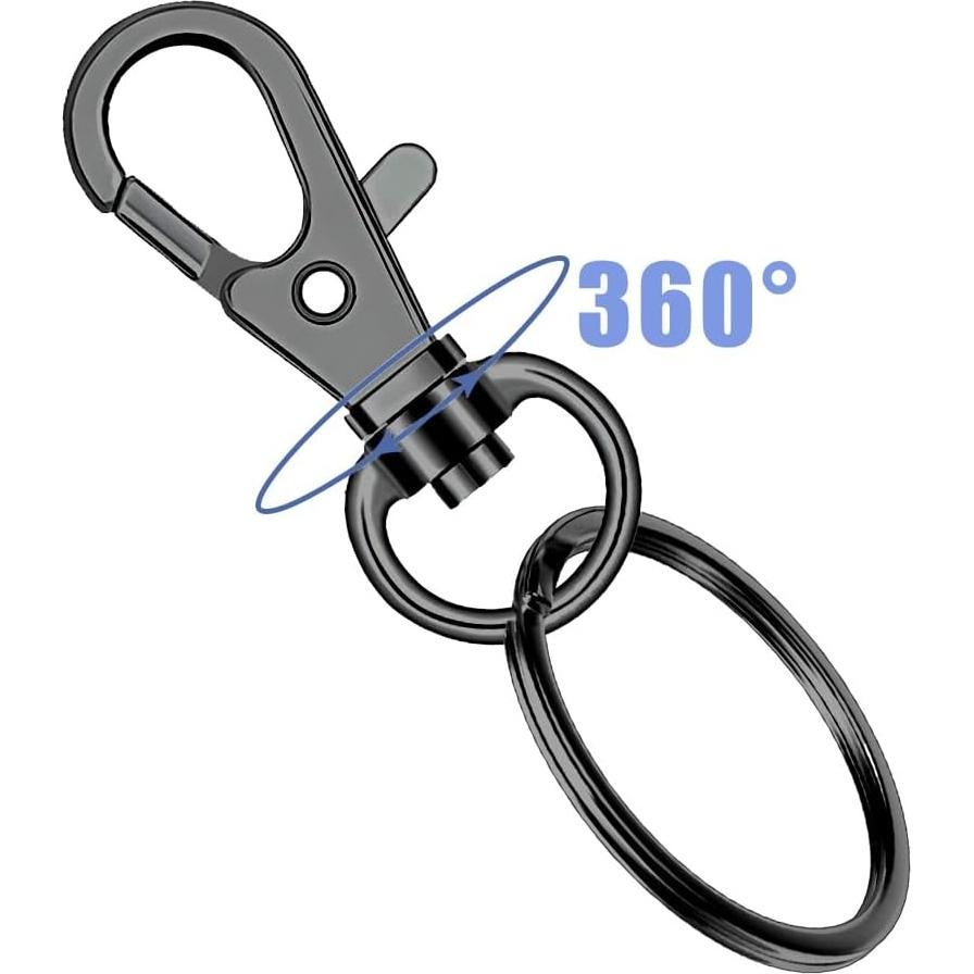 100 Ganchos Giratorios y Anillos para Llaveros Sugiury 32mm Negro