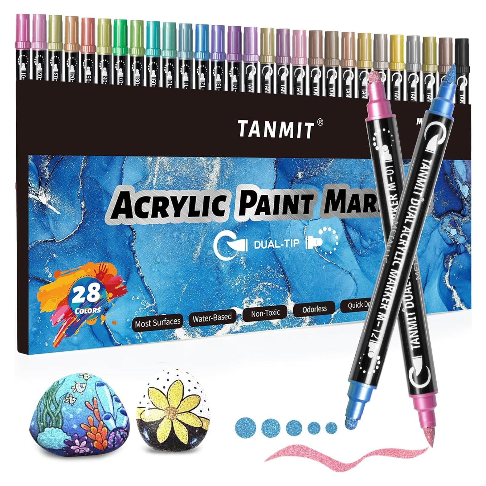Marcadores Acrílicos Metálicos TANMIT 28 Colores Doble Punta